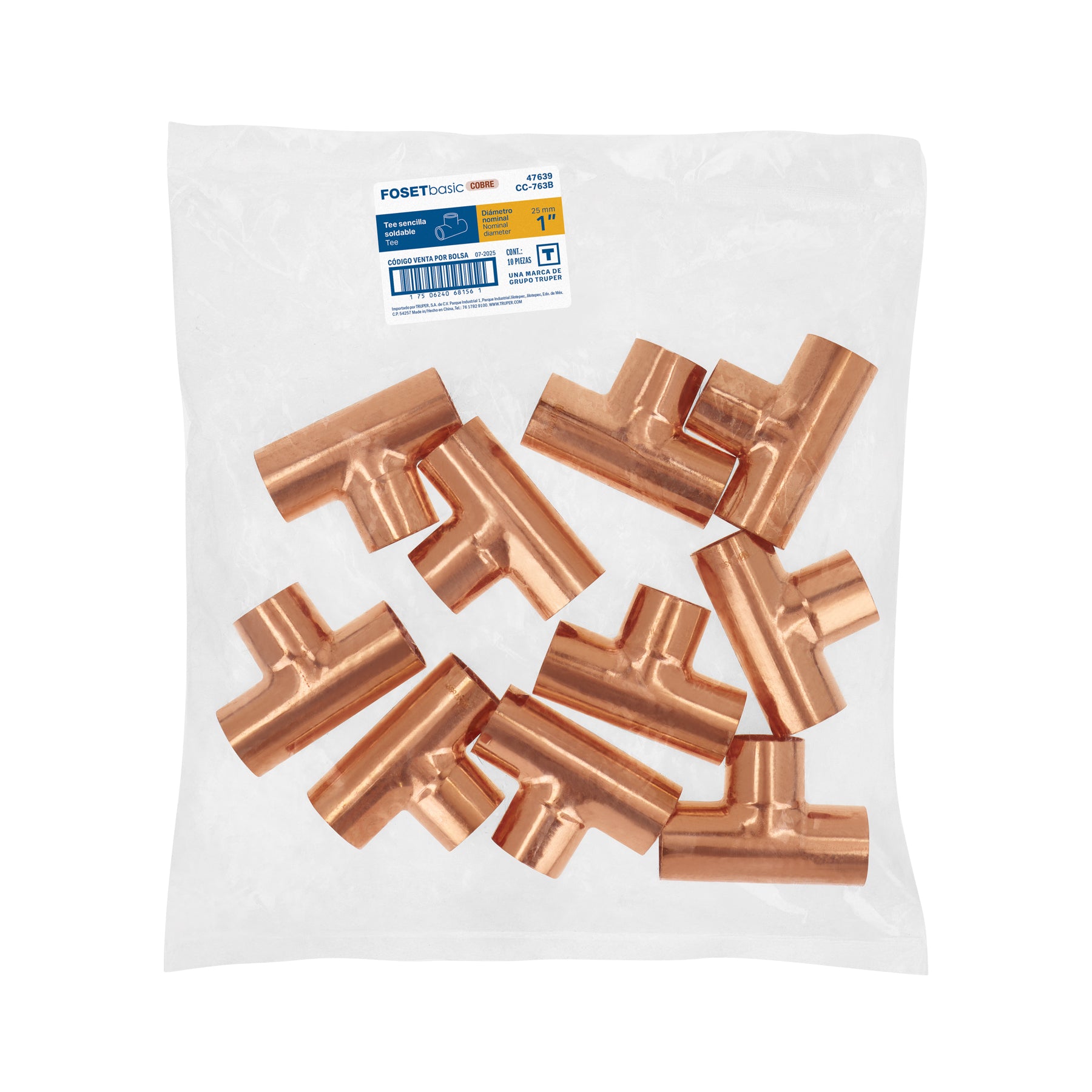 Tee sencilla de cobre 1", FOSET BASIC