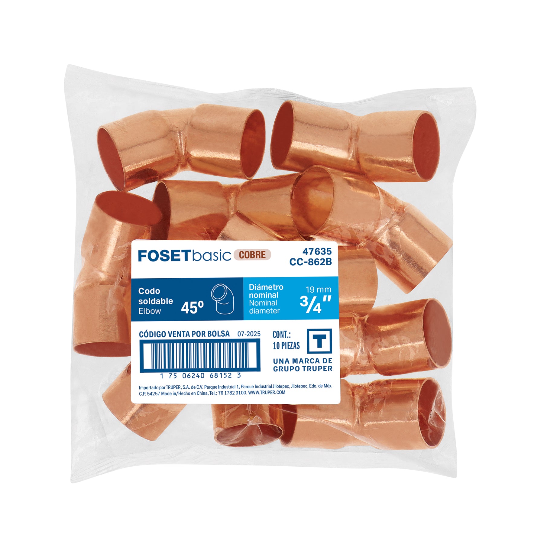Codo 45° de cobre 3/4", FOSET BASIC