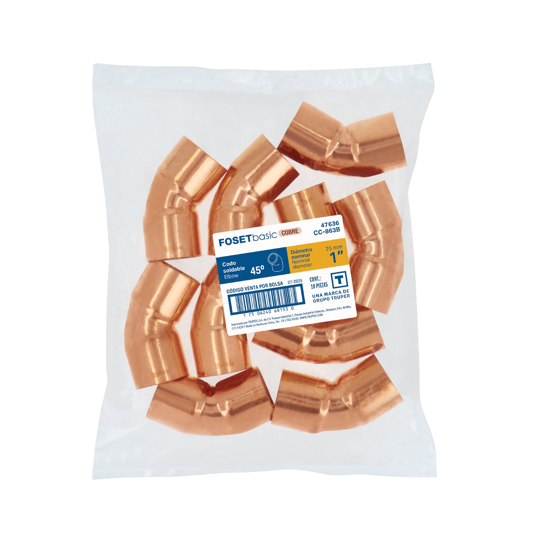 Codo 45° de cobre 1", FOSET BASIC