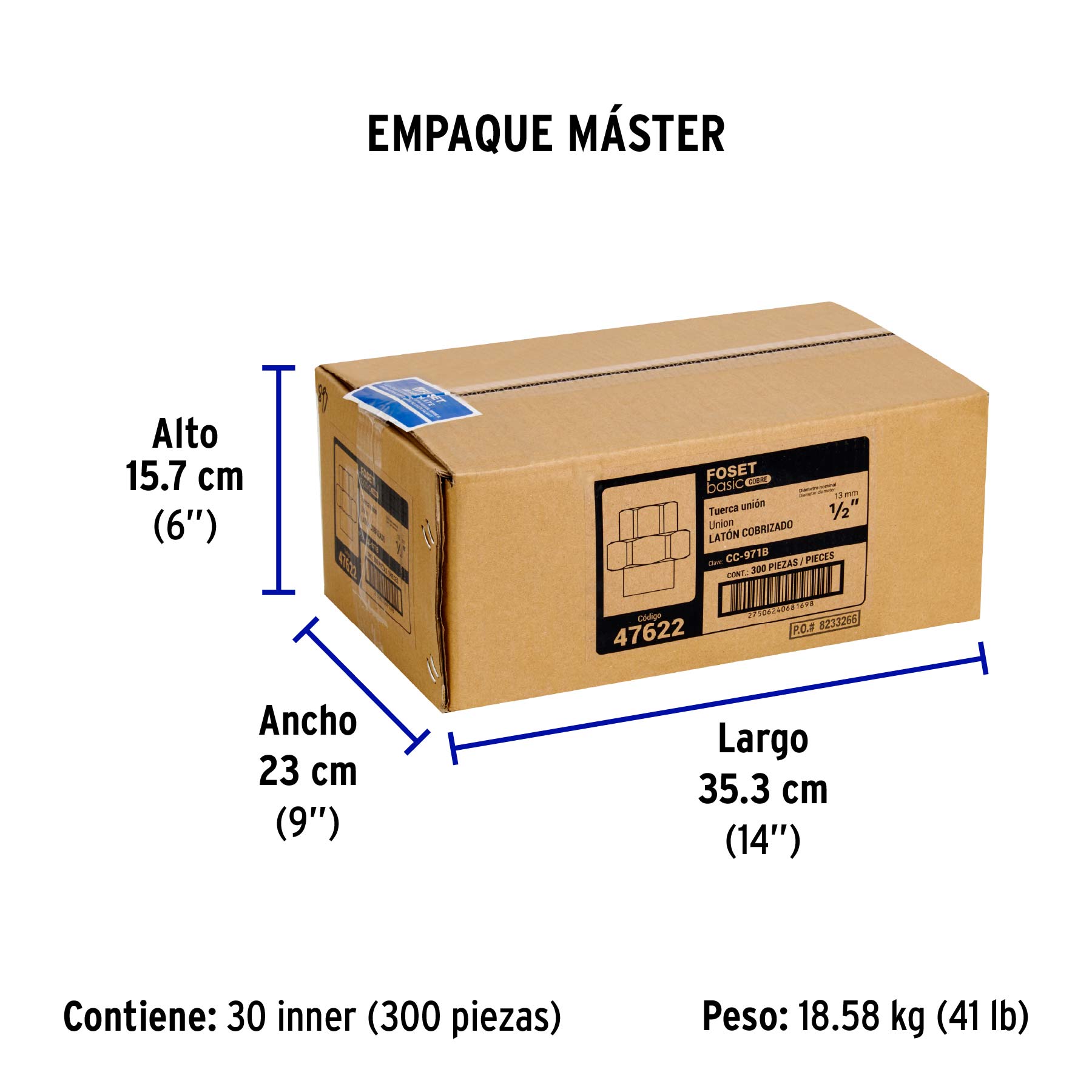 Tuerca unión de cobre de 1/2", FOSET BASIC - Empaque