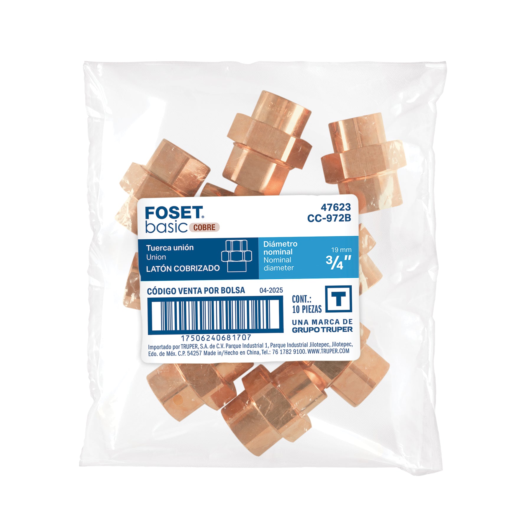 Tuerca unión de cobre de 3/4", FOSET BASIC