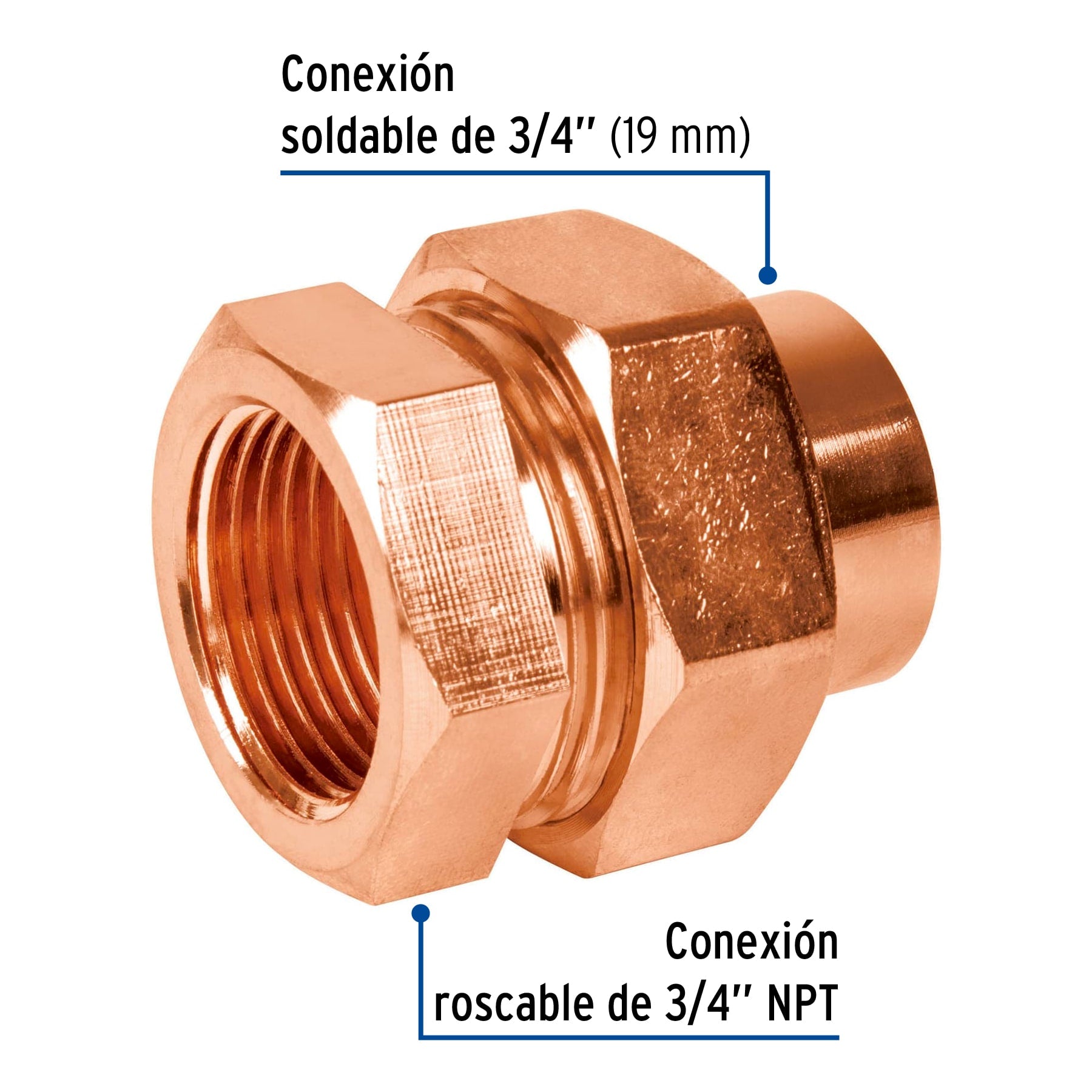Tuerca unión latón cobrizado 3/4" rosca interior, FOSET