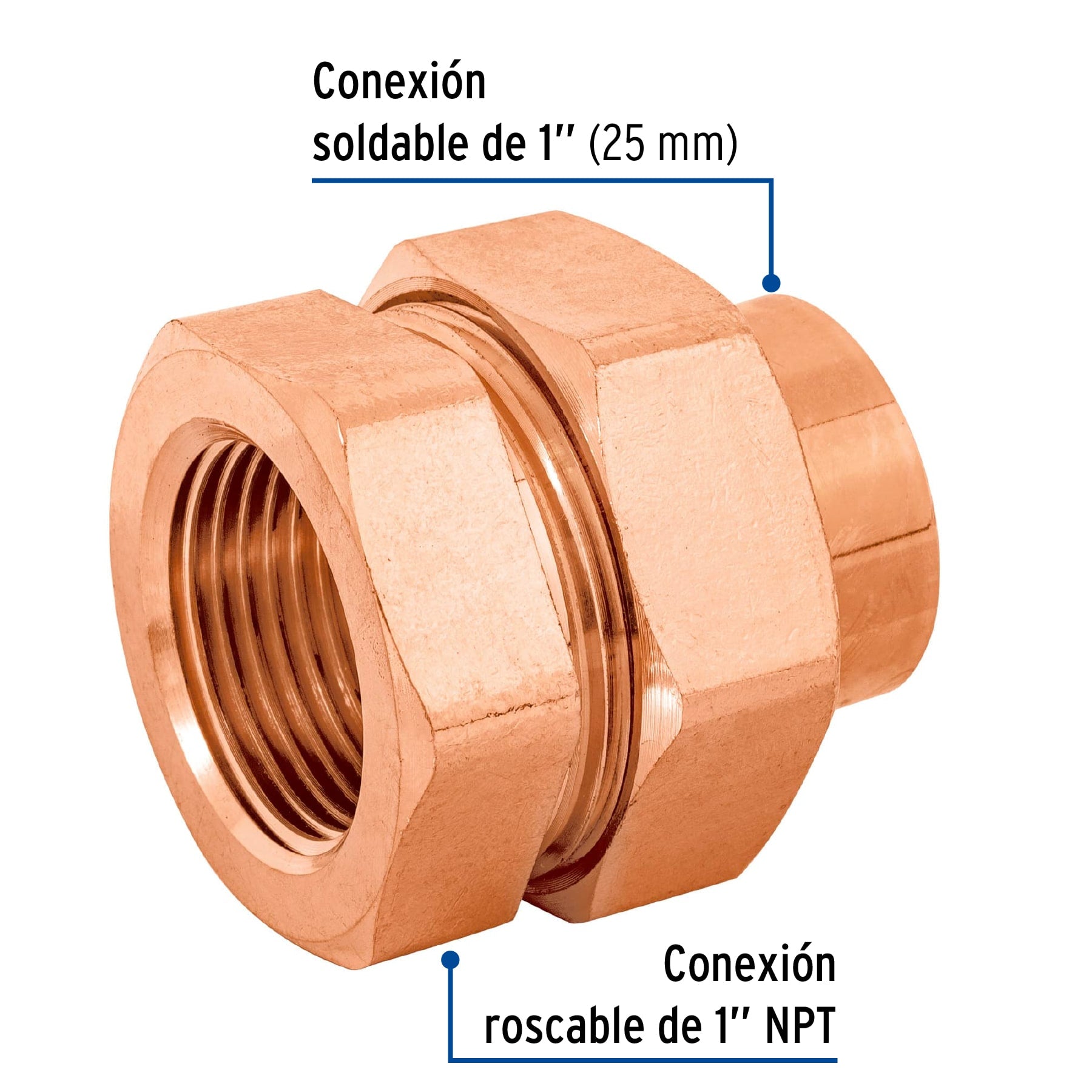 Tuerca unión latón cobrizado 1" rosca interior, FOSET
