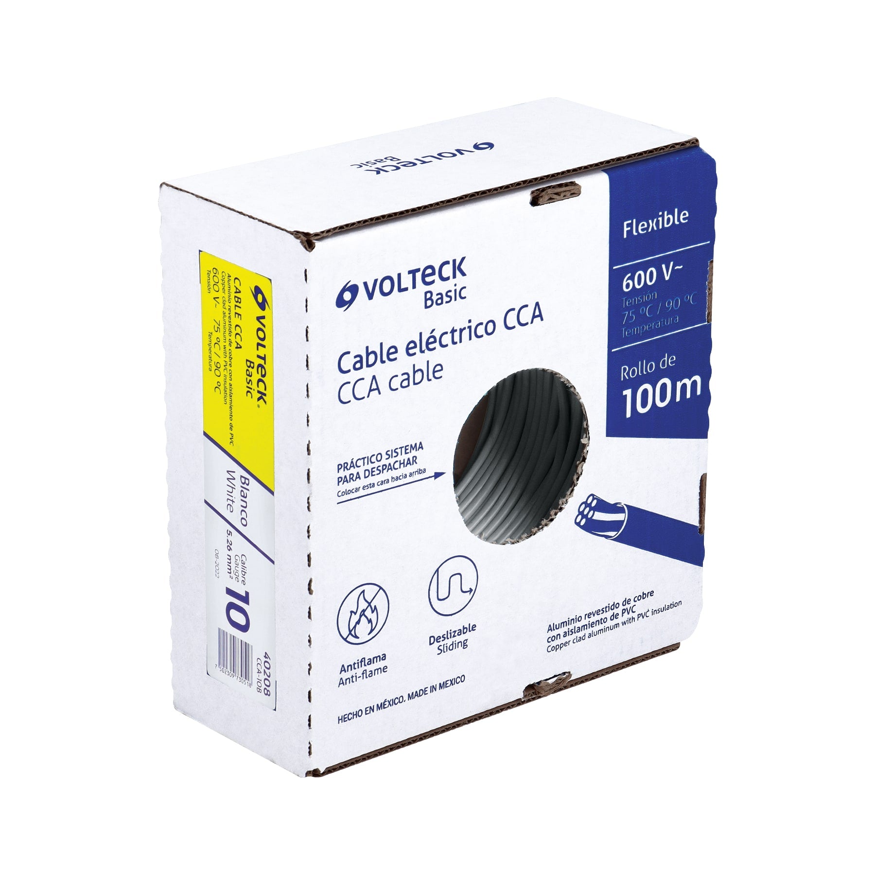 Rollo de 100 metros de cable THW CCA 10 AWG blanco, BASIC