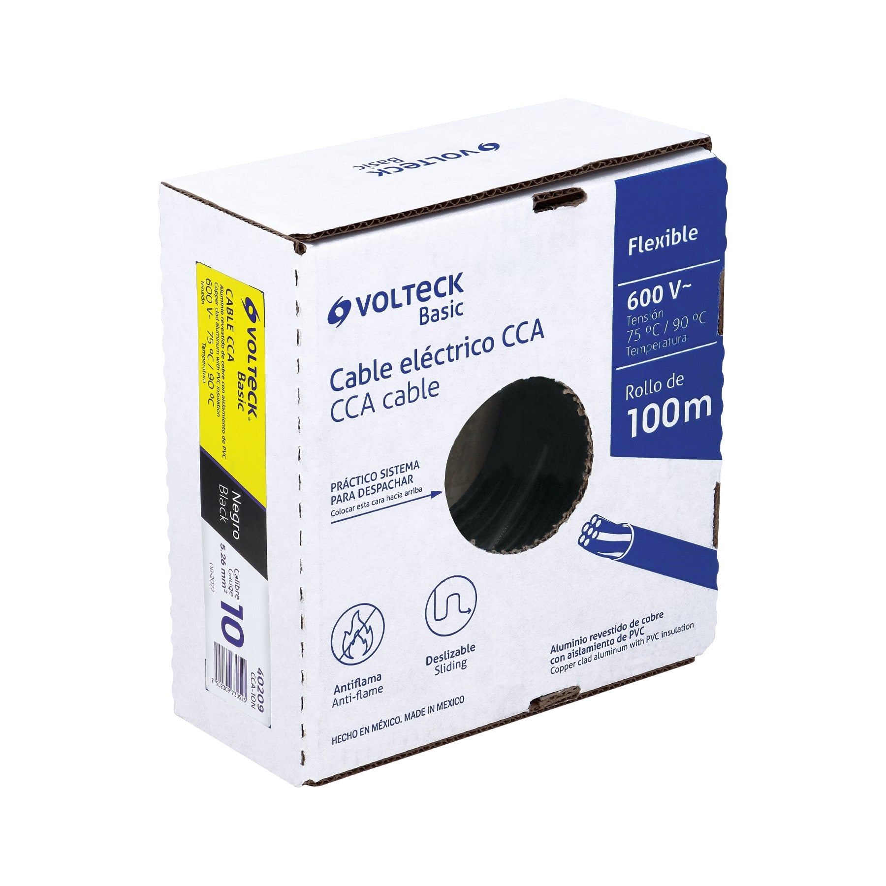 Rollo de 100 metros de cable THW CCA 10 AWG negro, BASIC