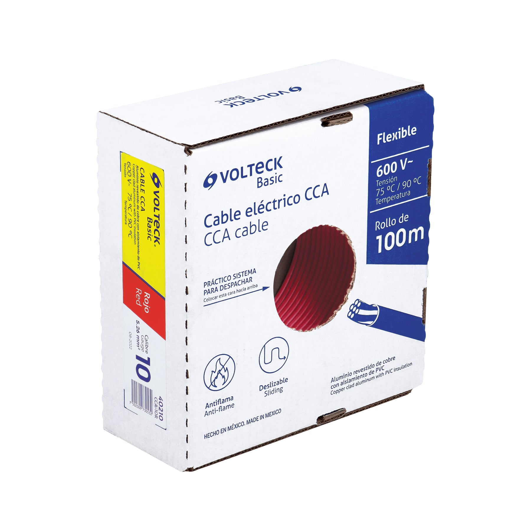 Rollo de 100 metros de cable THW CCA 10 AWG rojo, BASIC
