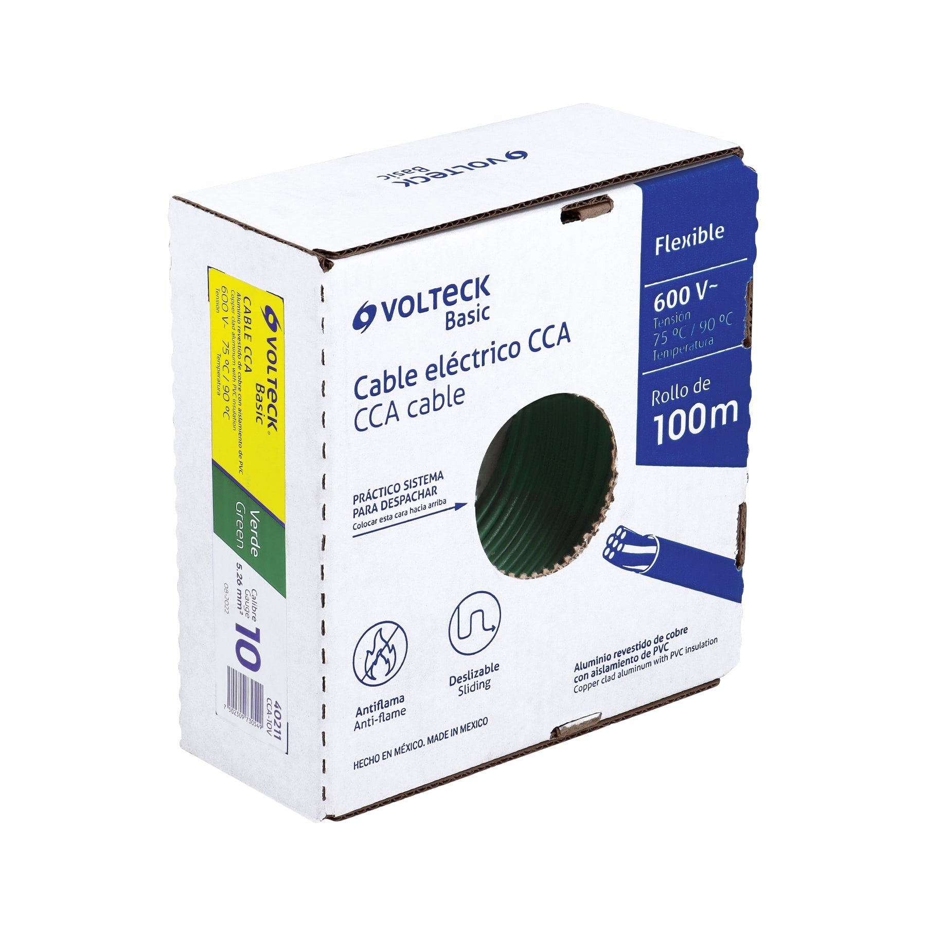 Rollo de 100 metros de cable THW CCA 10 AWG verde, BASIC