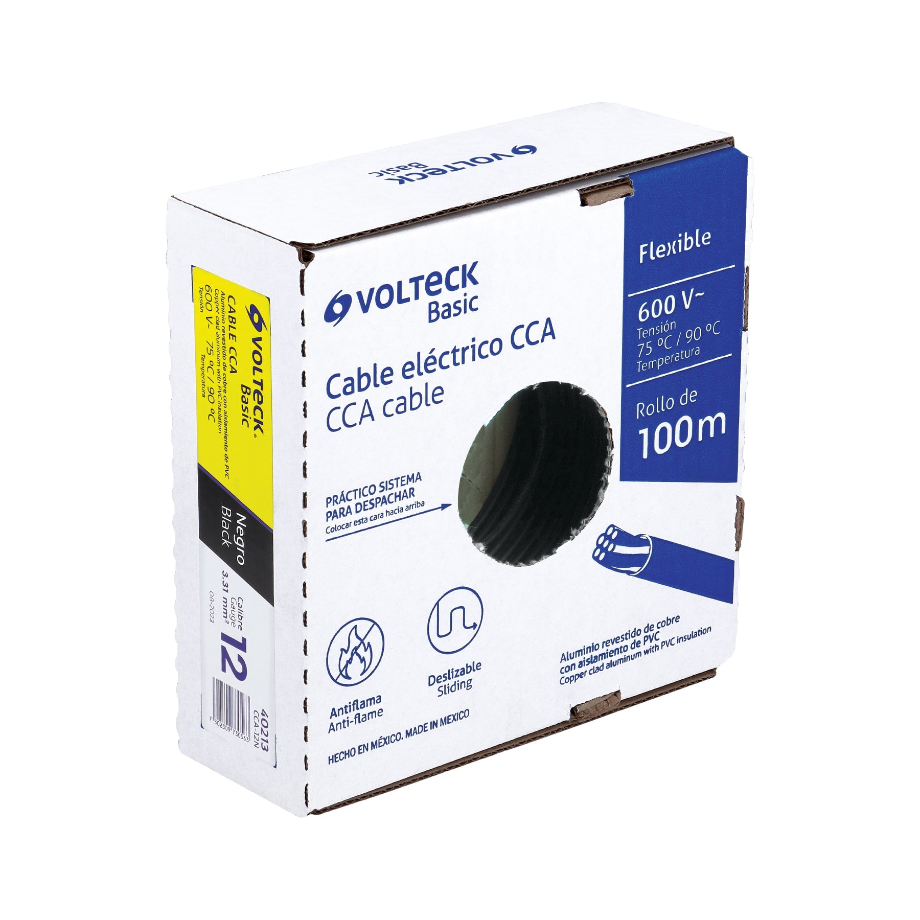 Rollo de 100 metros de cable THW CCA 12 AWG negro, BASIC