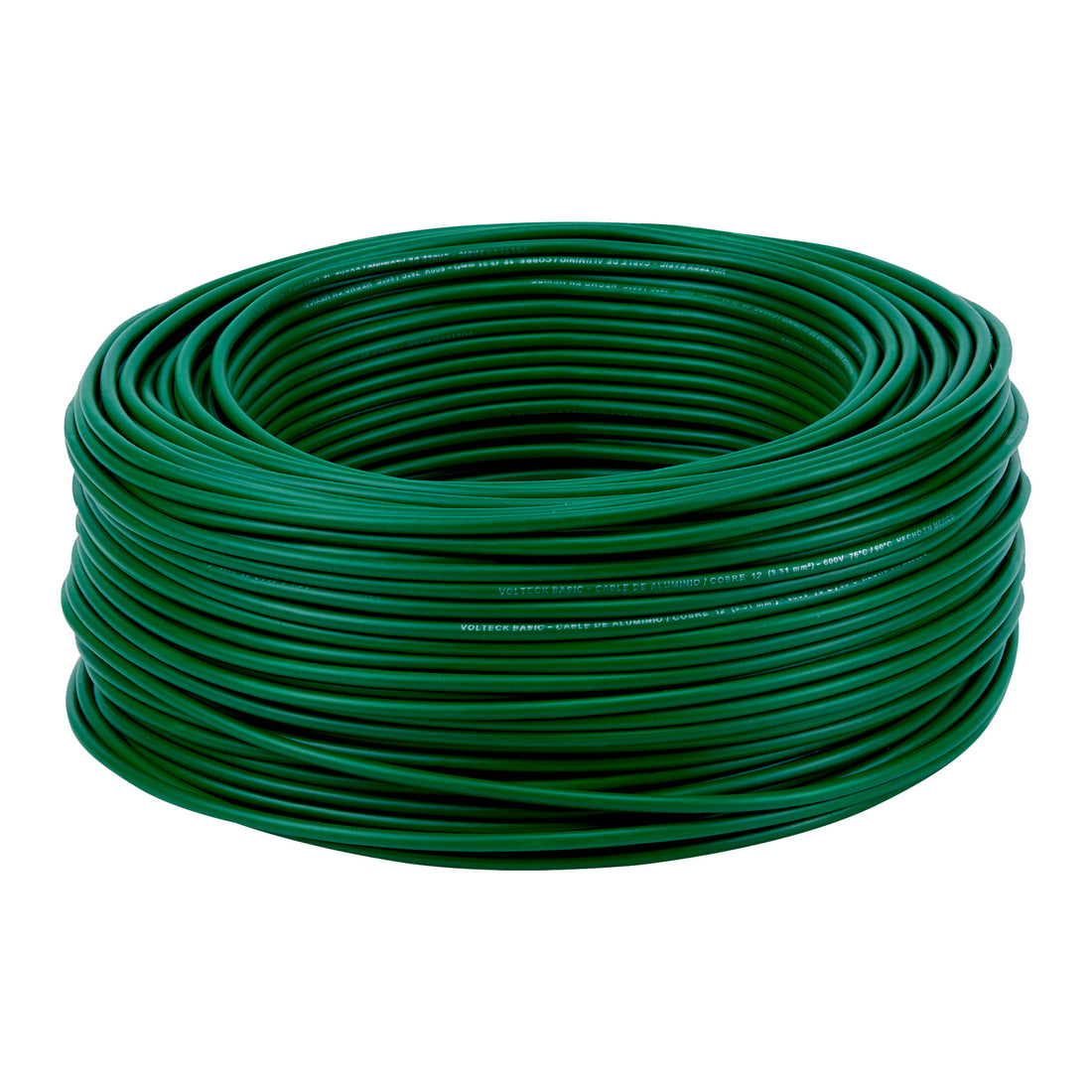Rollo de 100 metros de cable THW CCA 12 AWG verde, BASIC