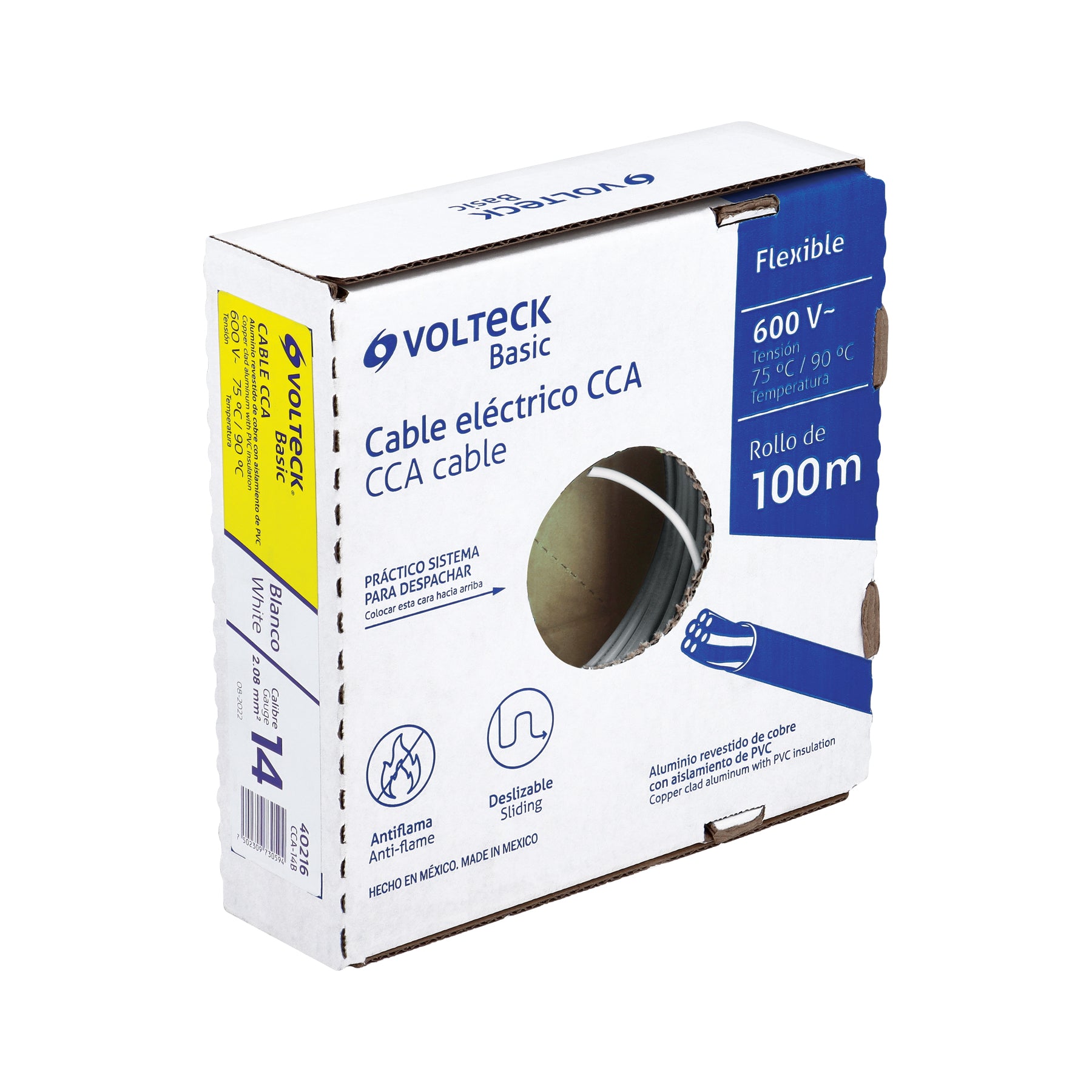 Rollo de 100 metros de cable THW CCA 14 AWG blanco, BASIC
