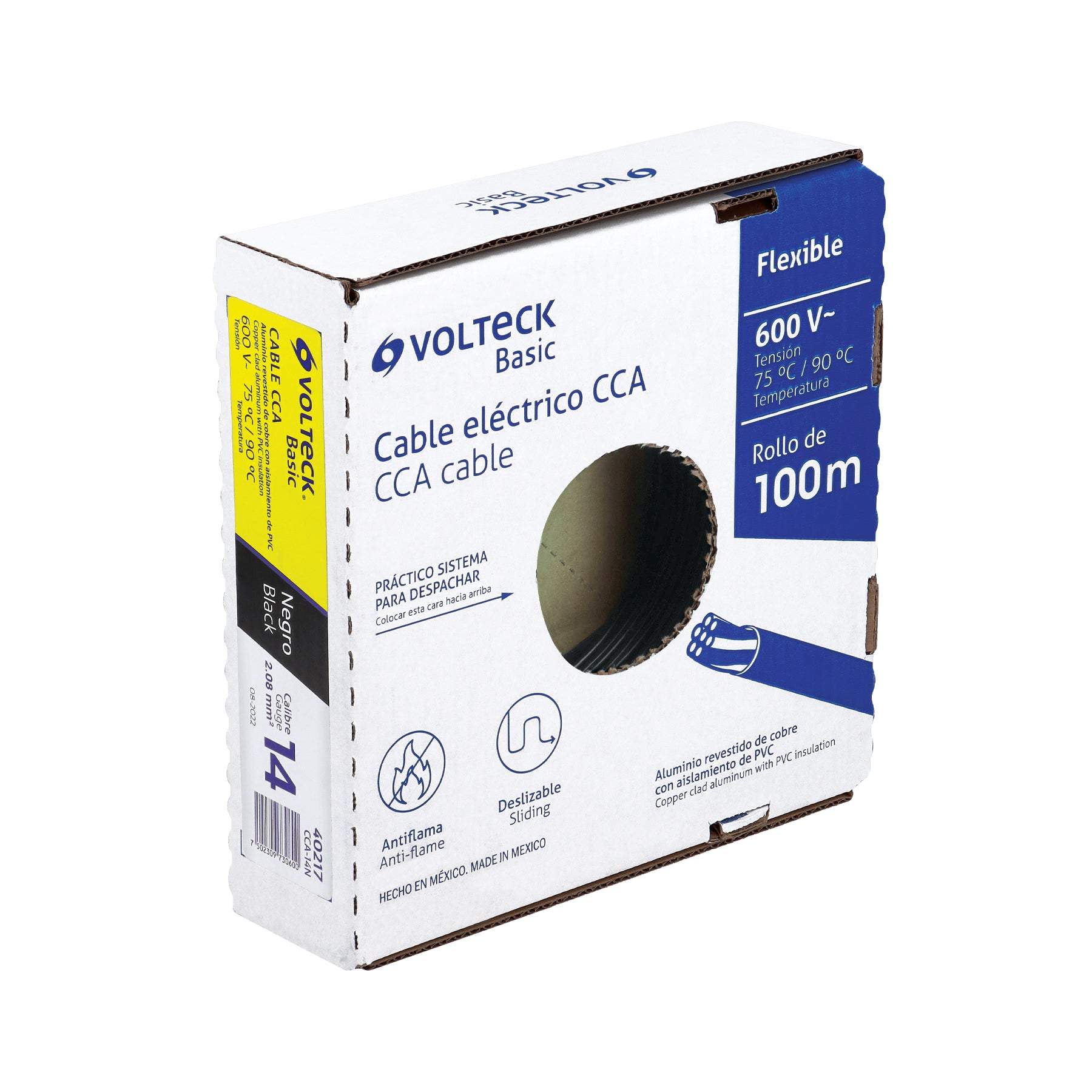 Rollo de 100 metros de cable THW CCA 14 AWG negro, BASIC