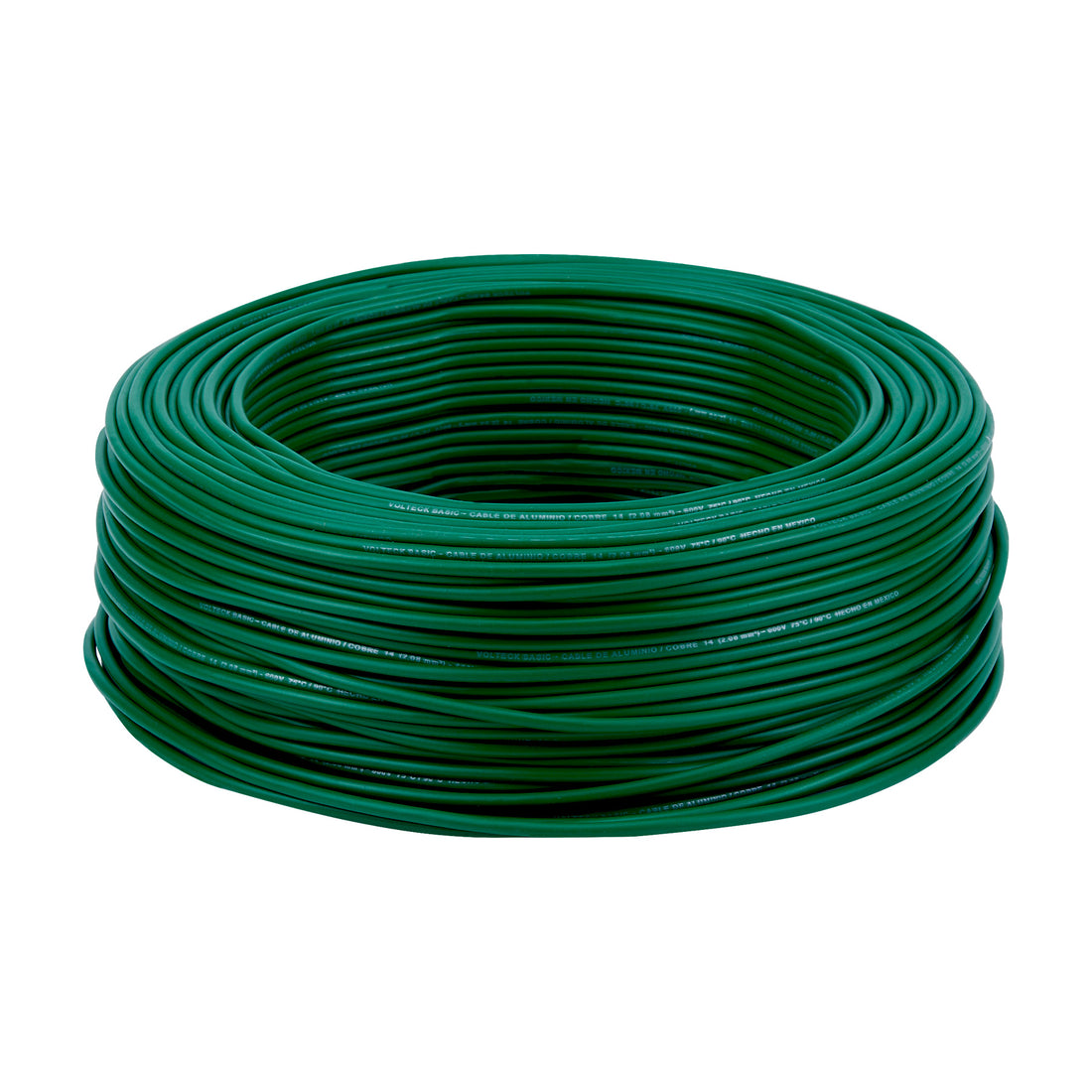 Rollo de 100 metros de cable THW CCA 14 AWG verde, BASIC