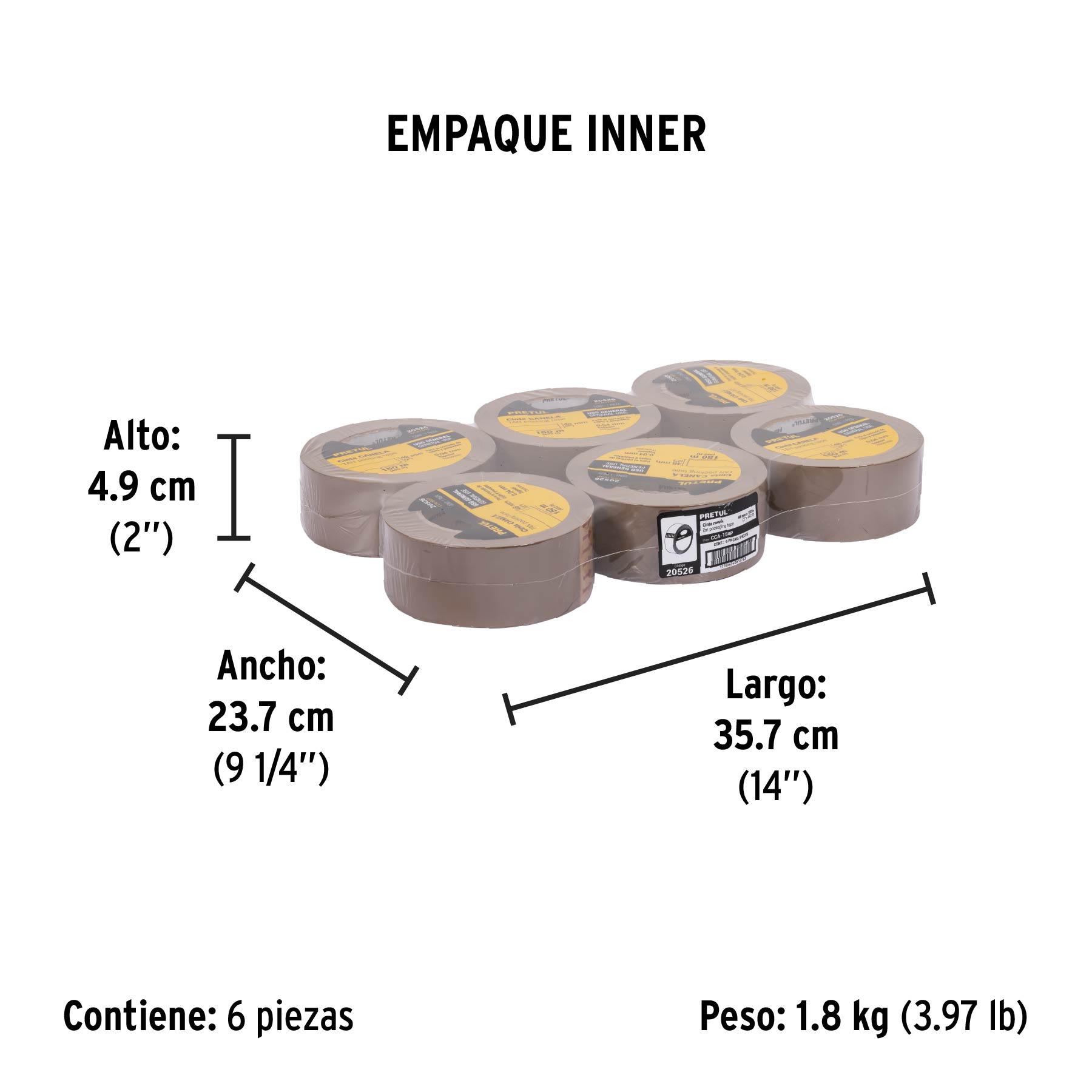 Cinta de empaque 48 mm x 150 m canela, PRETUL - Empaque