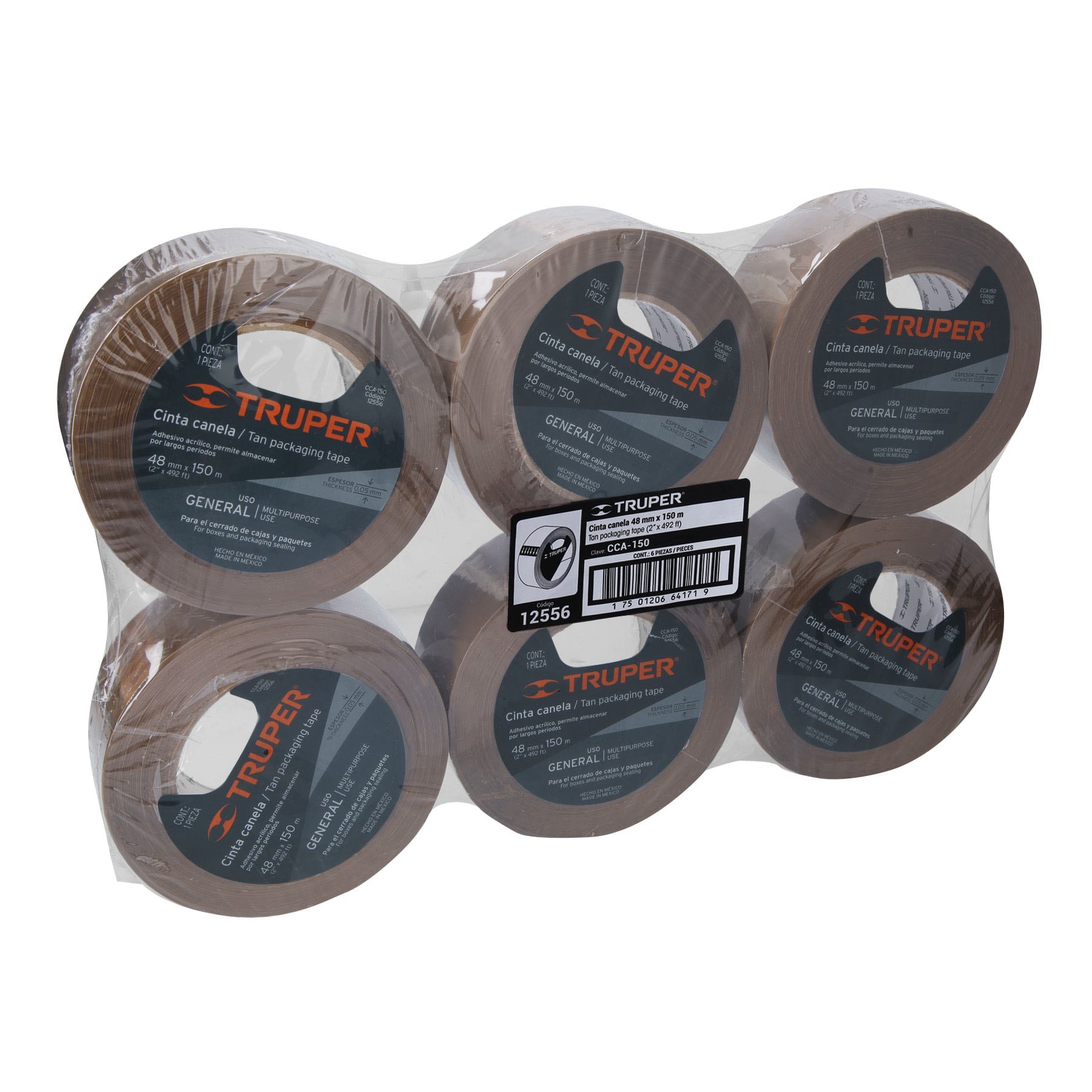Cinta de empaque 48 mm x 150 m canela, TRUPER