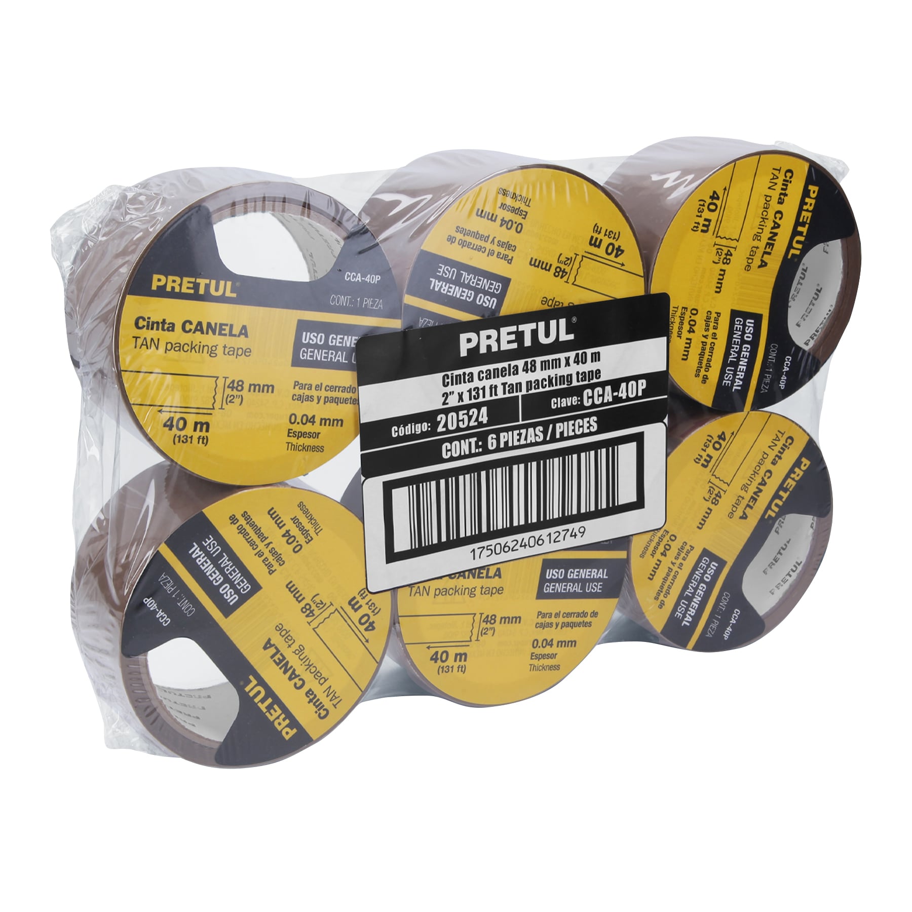 Cinta de empaque 48 mm x 40 m canela, PRETUL
