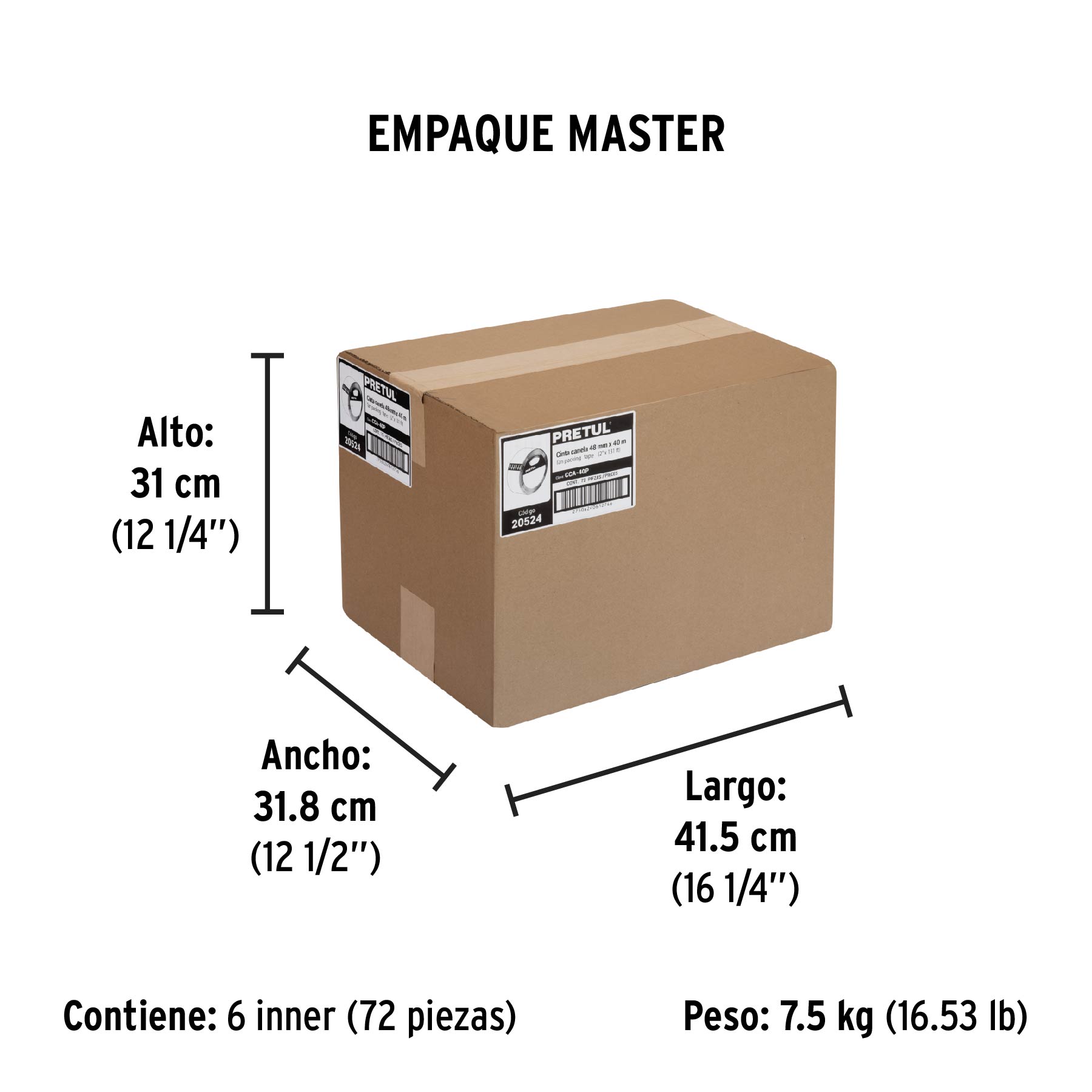 Cinta de empaque 48 mm x 40 m canela, PRETUL - Empaque