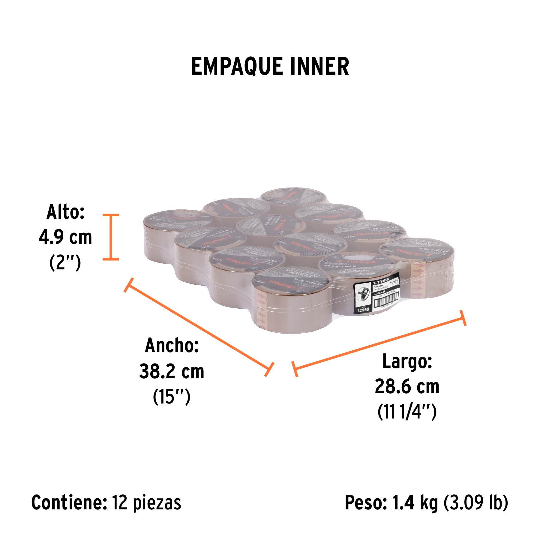 Cinta de empaque 48 mm x 40 m canela, TRUPER - Empaque