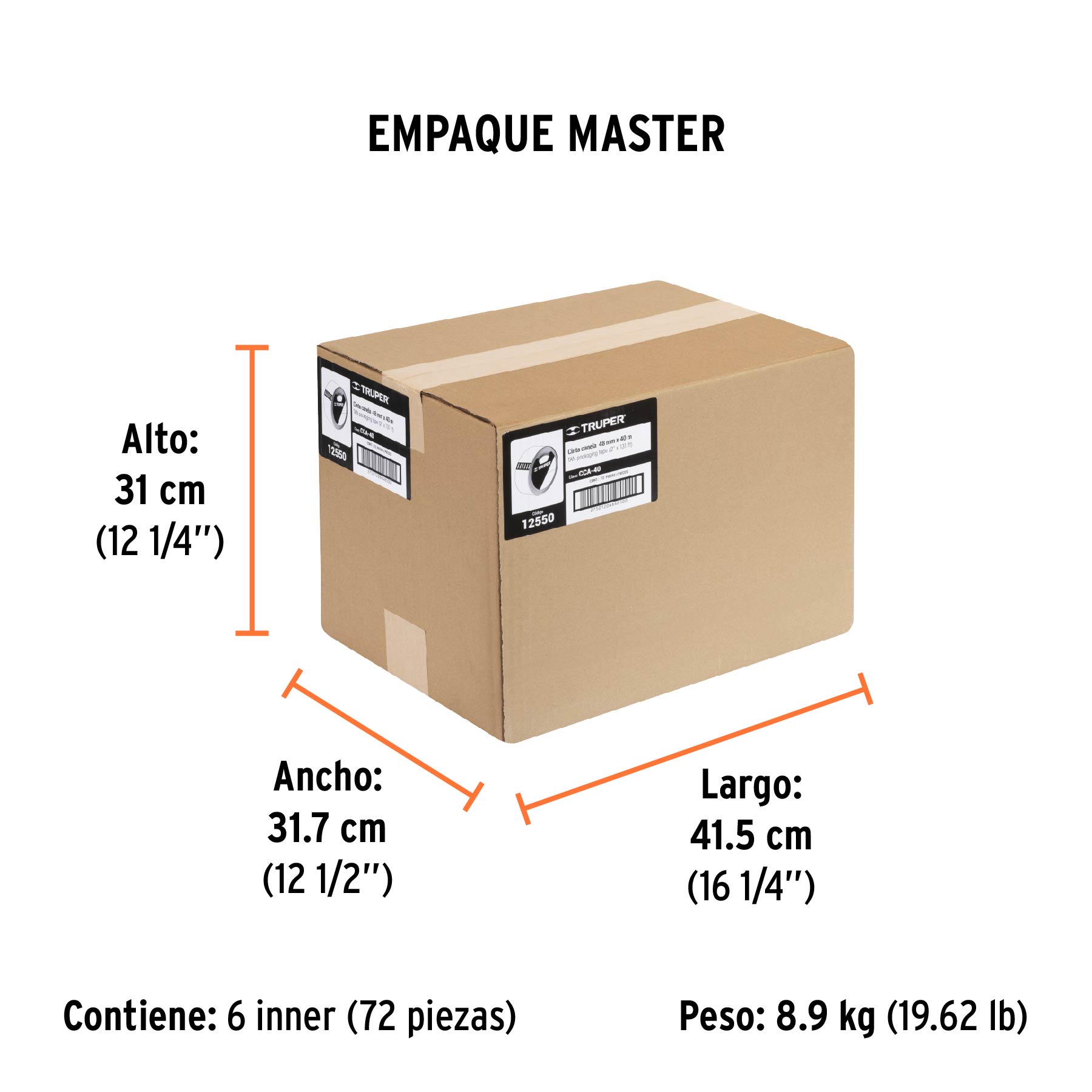 Cinta de empaque 48 mm x 40 m canela, TRUPER - Empaque