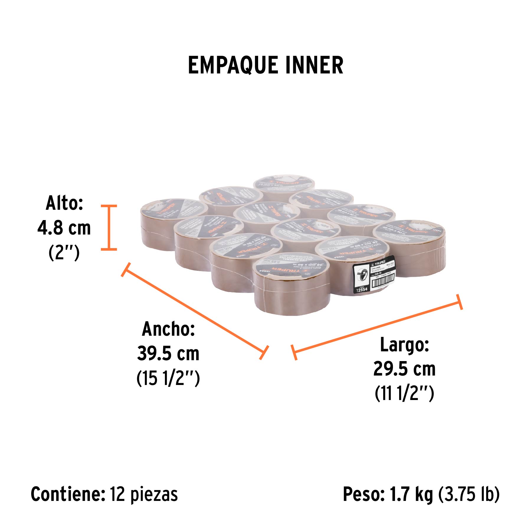 Cinta de empaque 48 mm x 50 m canela, TRUPER - Empaque
