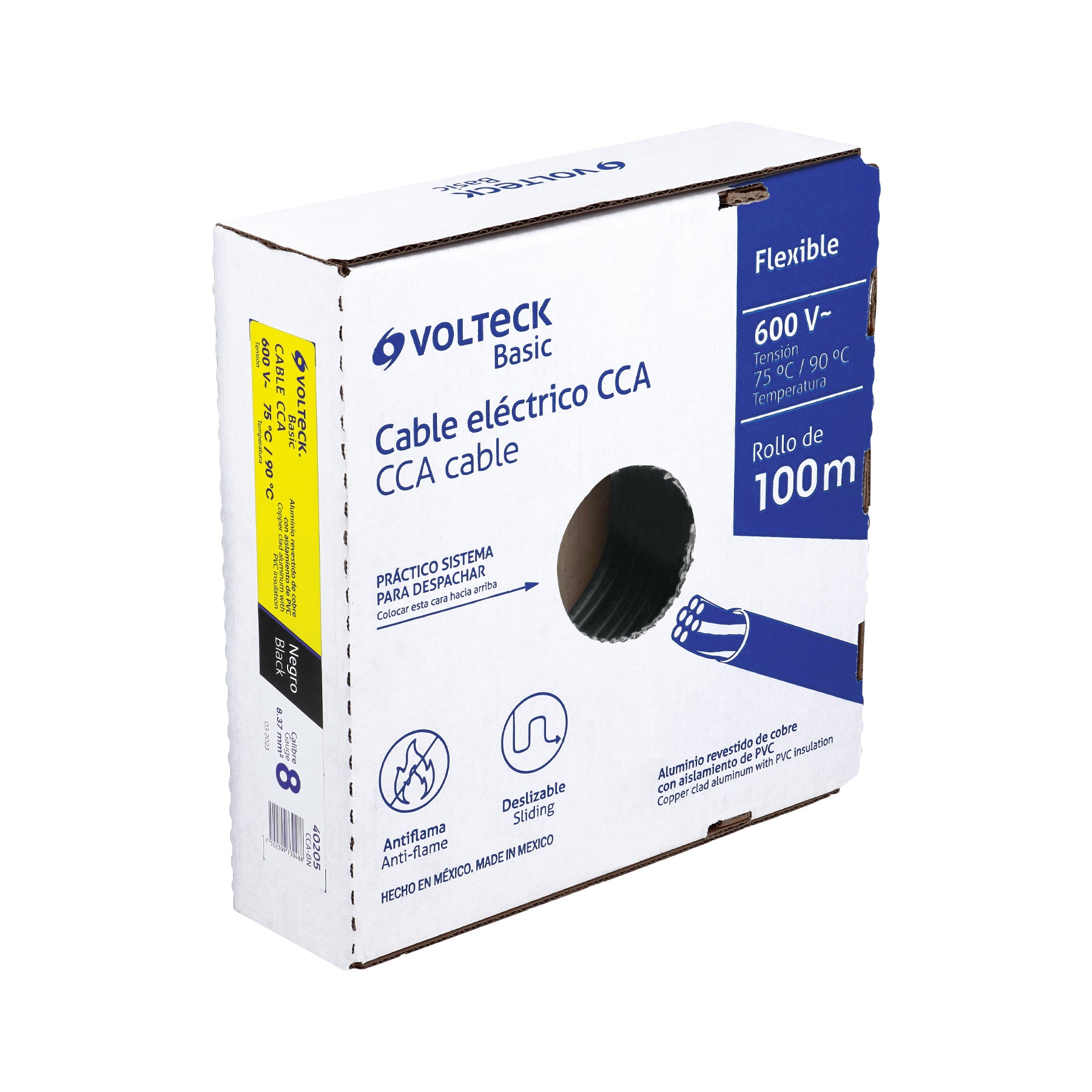 Rollo de 100 metros de cable THW CCA 8 AWG negro, BASIC