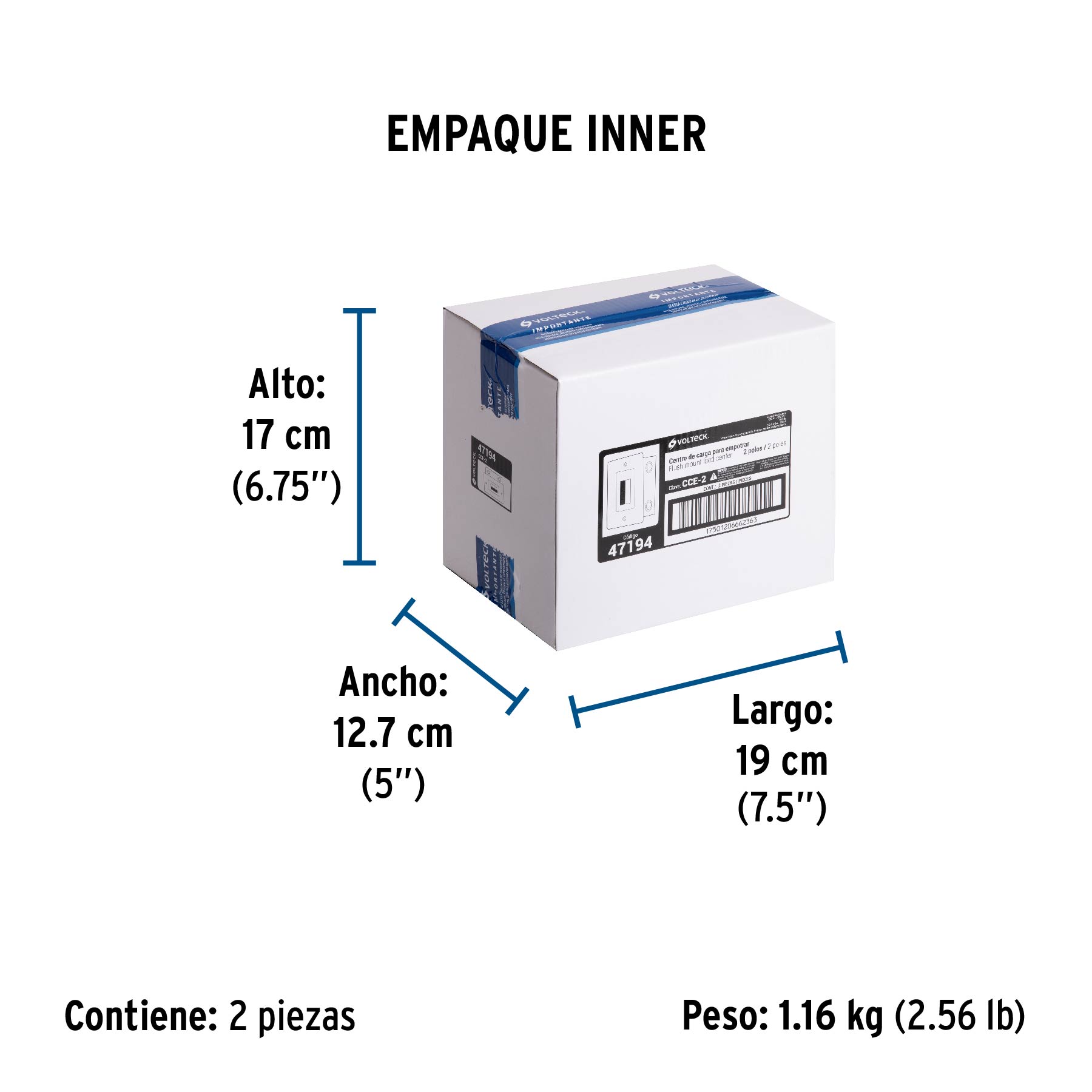 Centro de carga metálico 2 polos 50A de empotrar, VOLTECK - Empaque