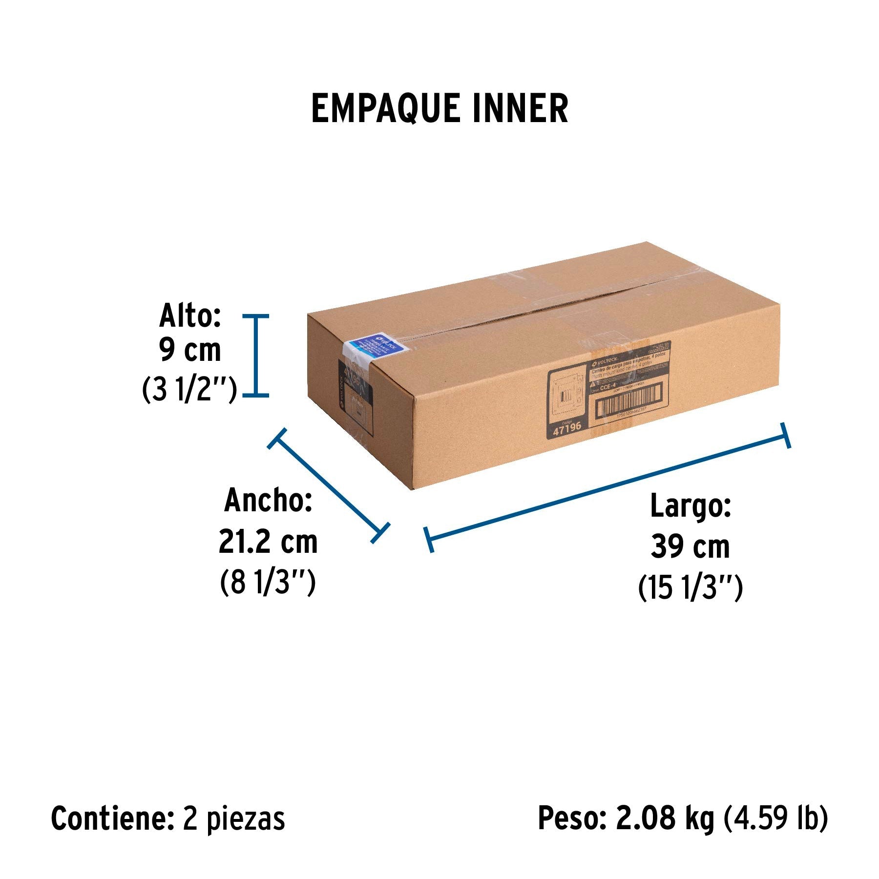 Centro de carga metálico 4 polos 50A de empotrar, VOLTECK - Empaque