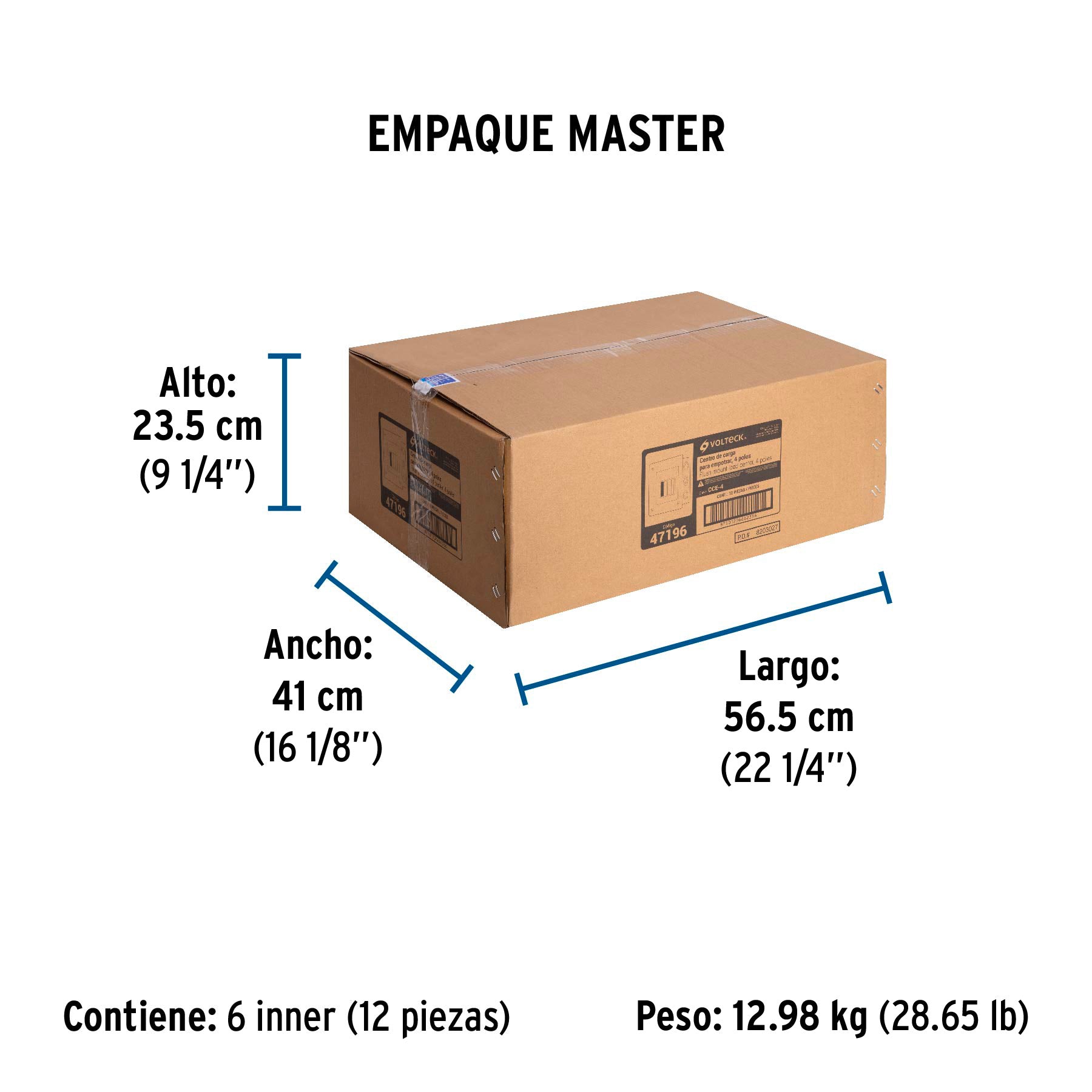 Centro de carga metálico 4 polos 50A de empotrar, VOLTECK - Empaque