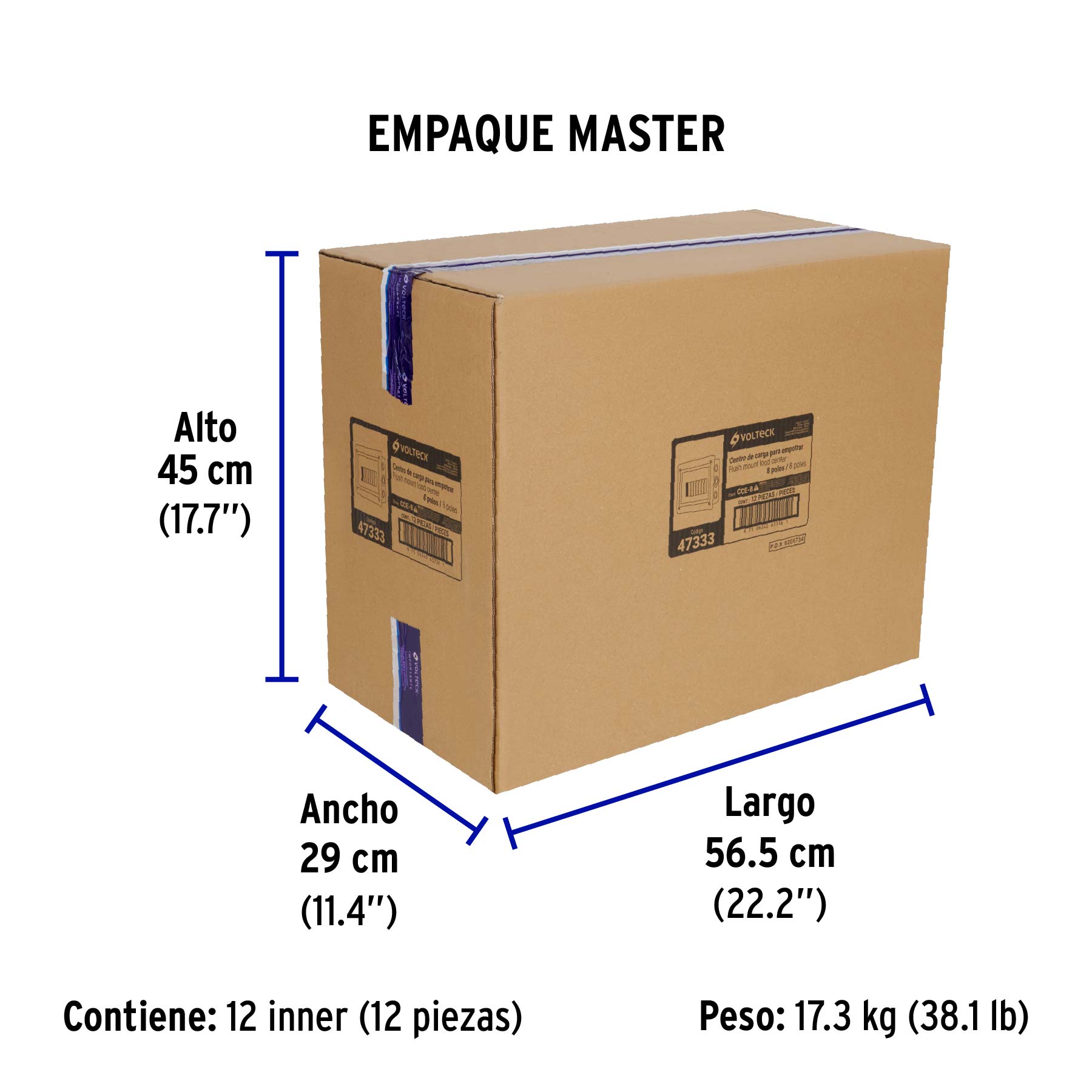 Centro de carga metálico 8 polos 100A de empotrar, VOLTECK - Empaque