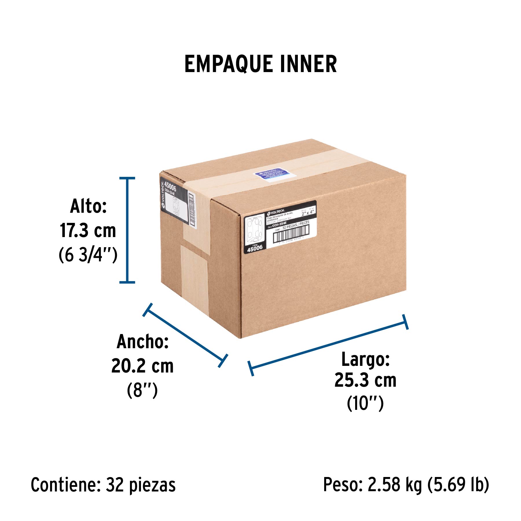 Caja tipo chalupa 2" x 4" económica, VOLTECK - Empaque