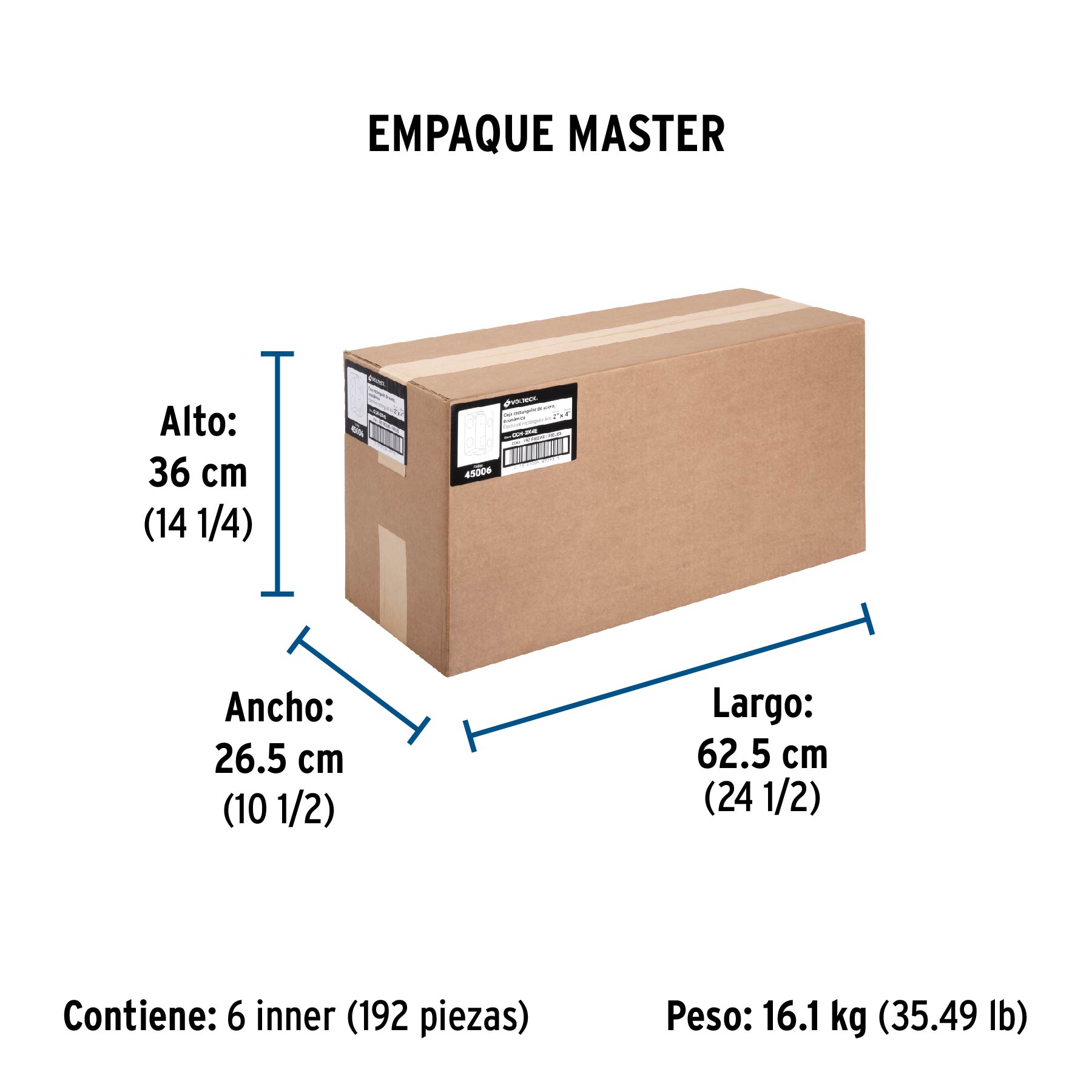 Caja tipo chalupa 2" x 4" económica, VOLTECK - Empaque