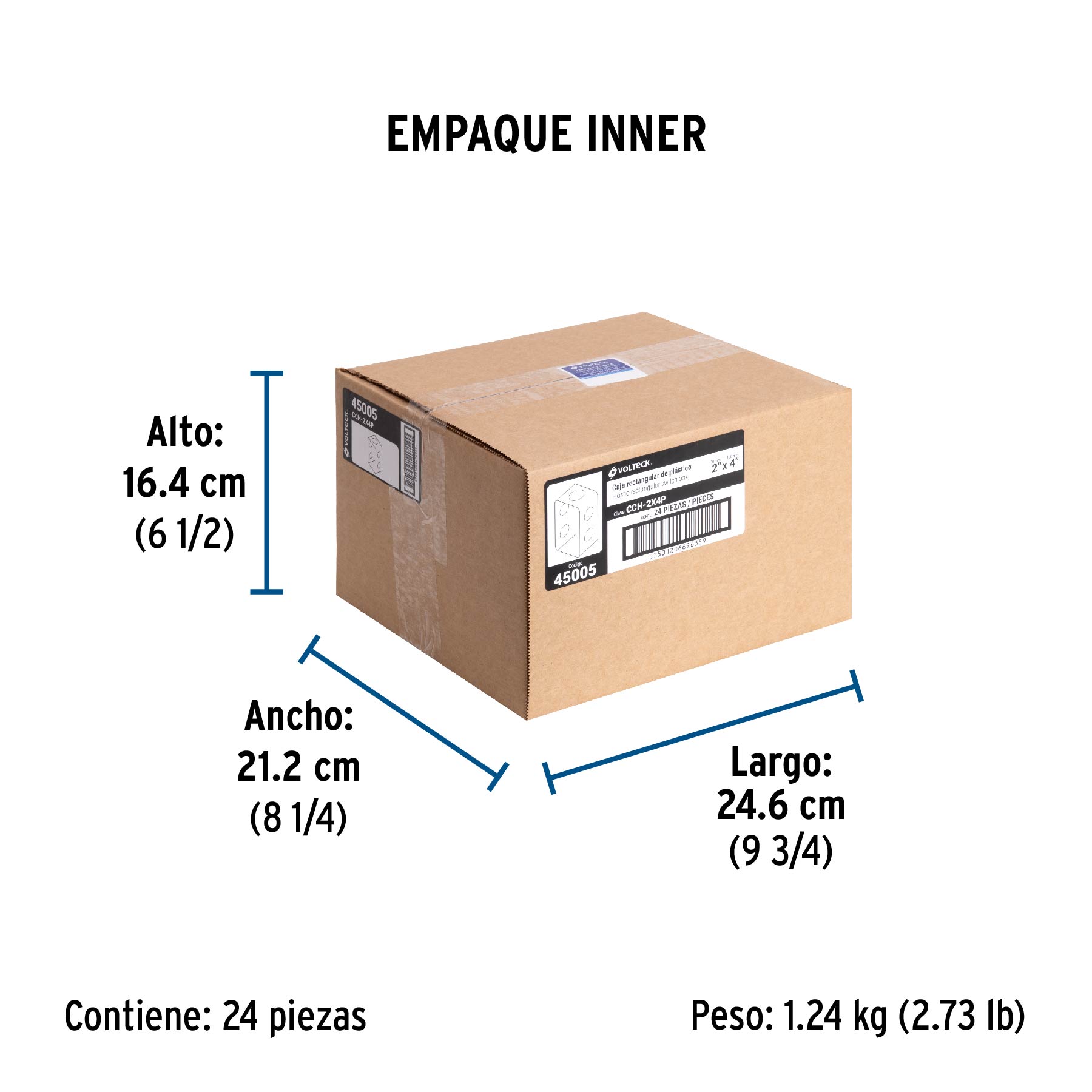 Caja tipo chalupa 2" x 4" plástica, VOLTECK - Empaque