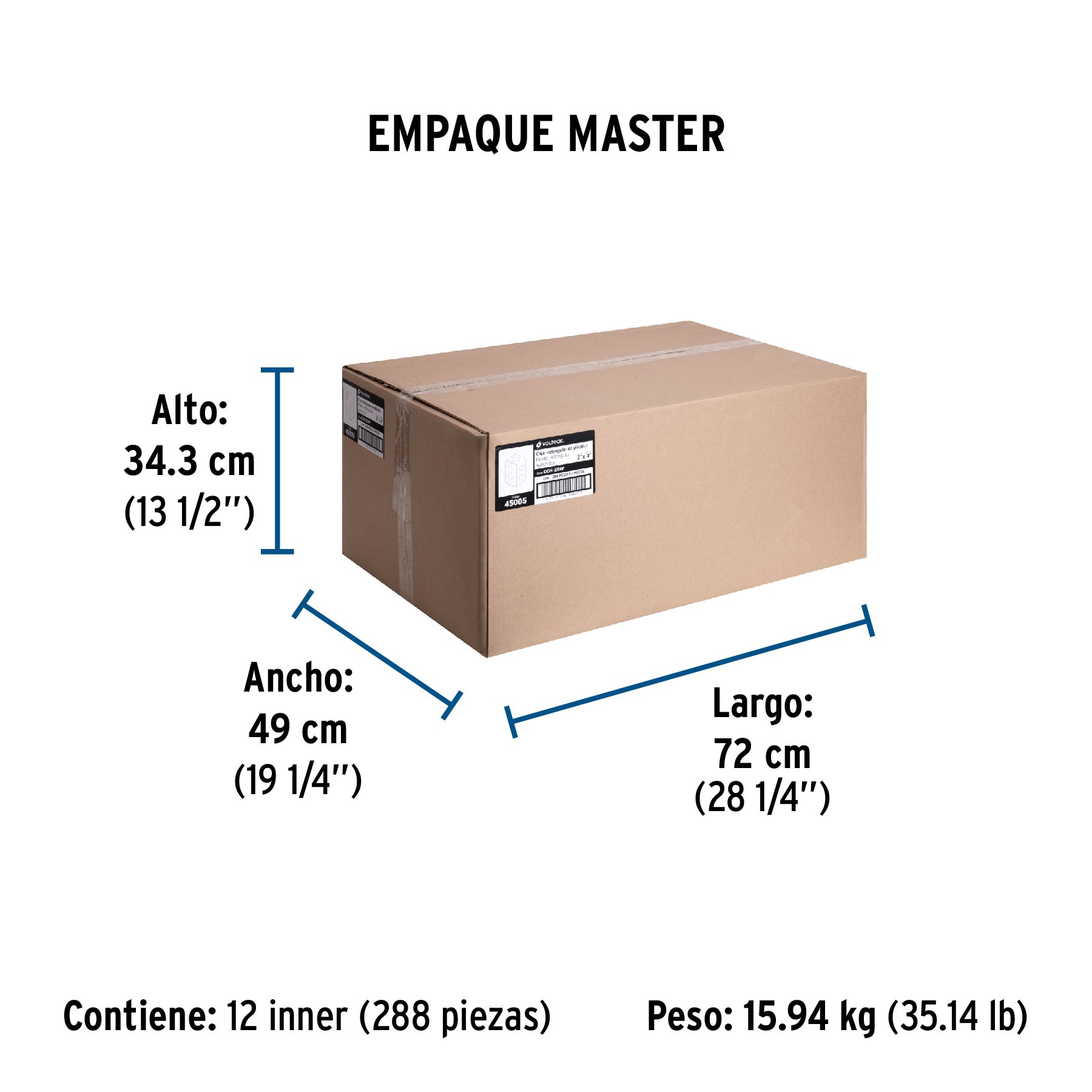 Caja tipo chalupa 2" x 4" plástica, VOLTECK - Empaque
