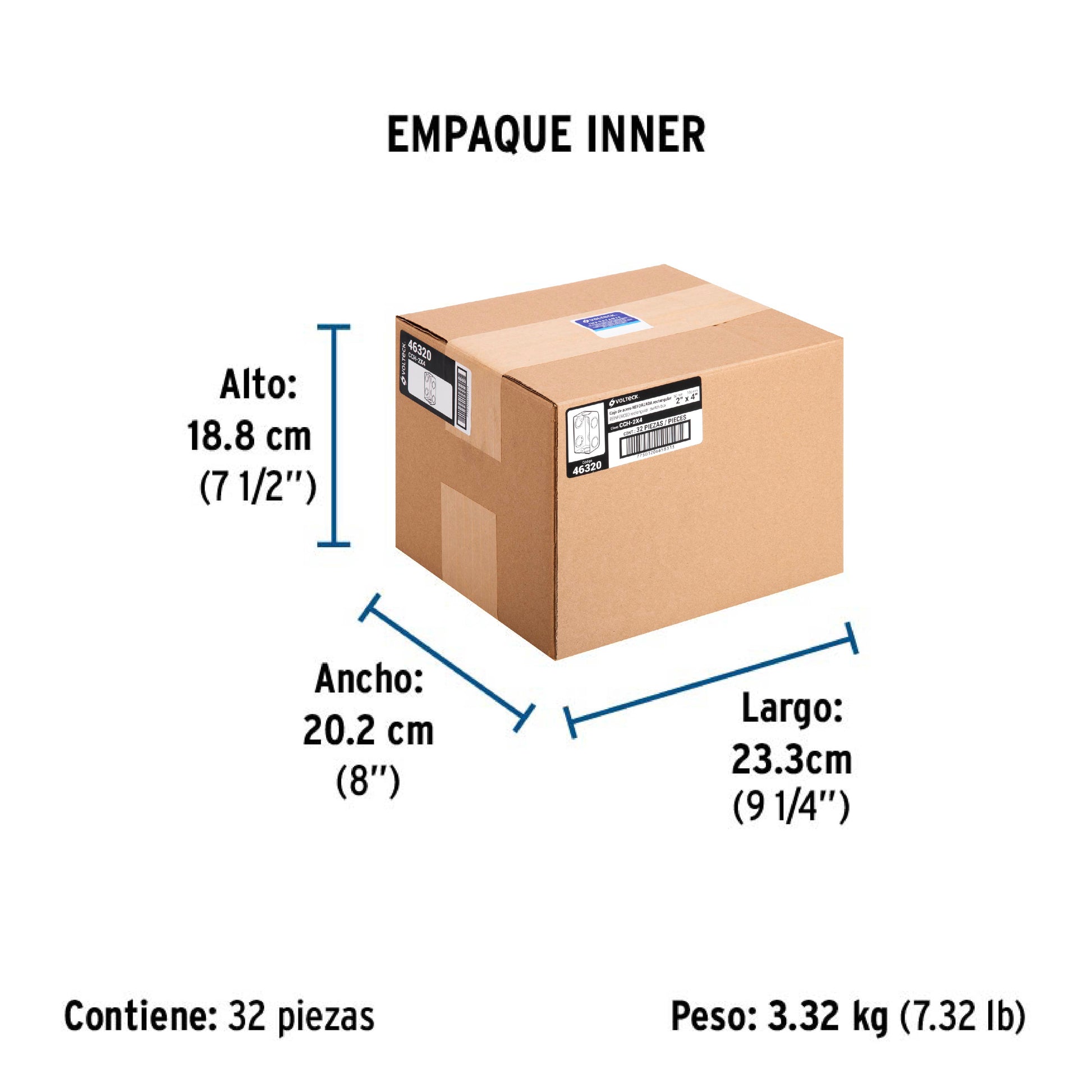 Caja tipo chalupa 2" x 4" reforzada, VOLTECK - Empaque