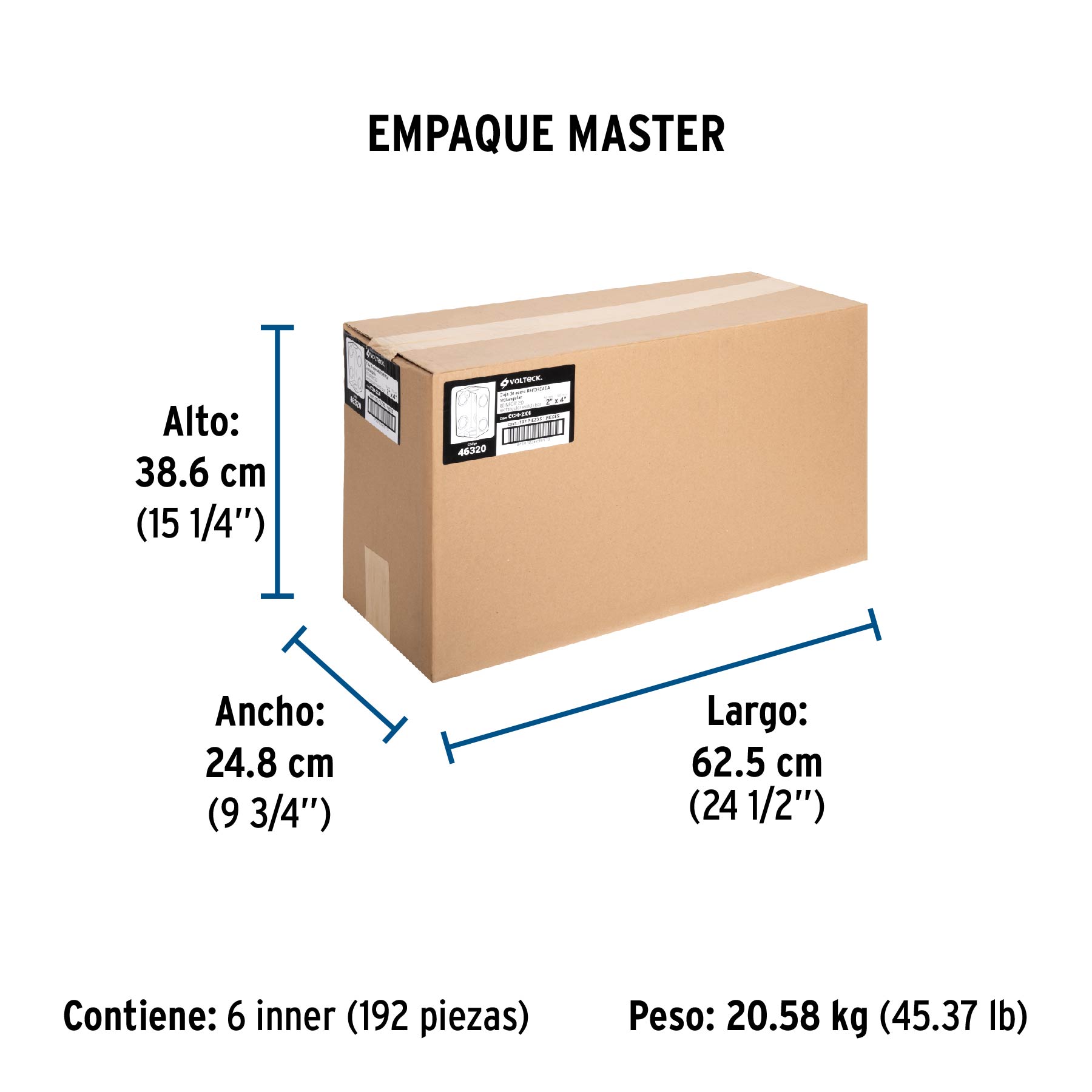 Caja tipo chalupa 2" x 4" reforzada, VOLTECK - Empaque