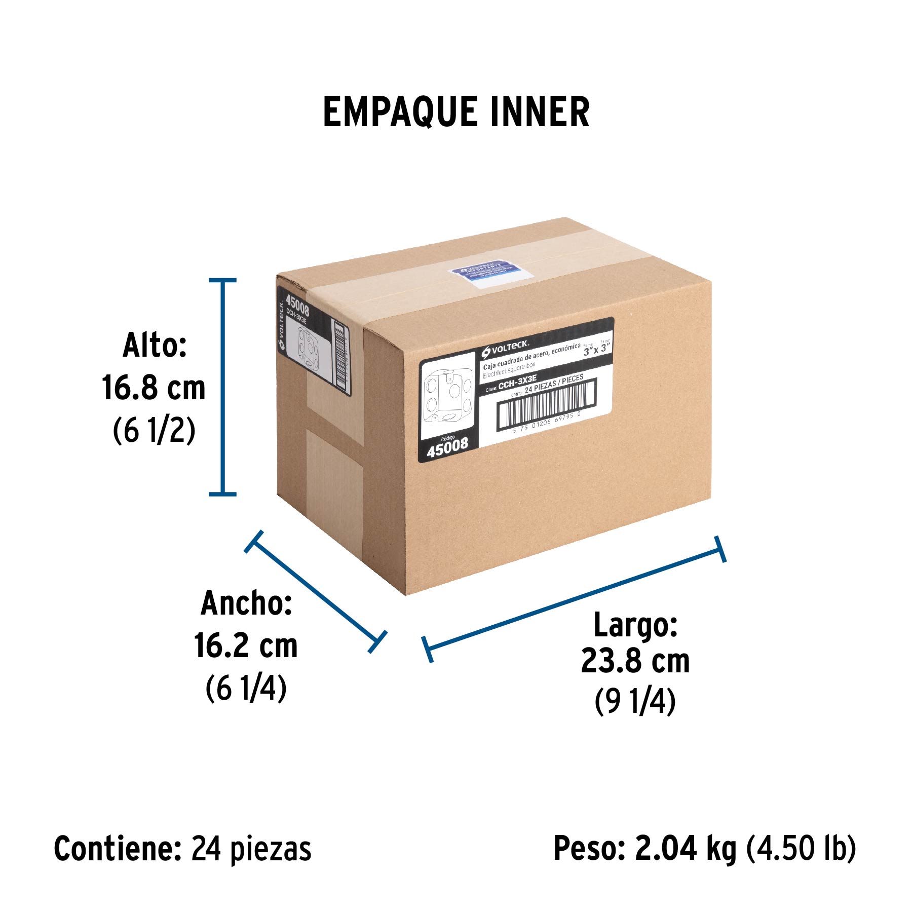 Caja cuadrada 3" x 3" económica, VOLTECK - Empaque