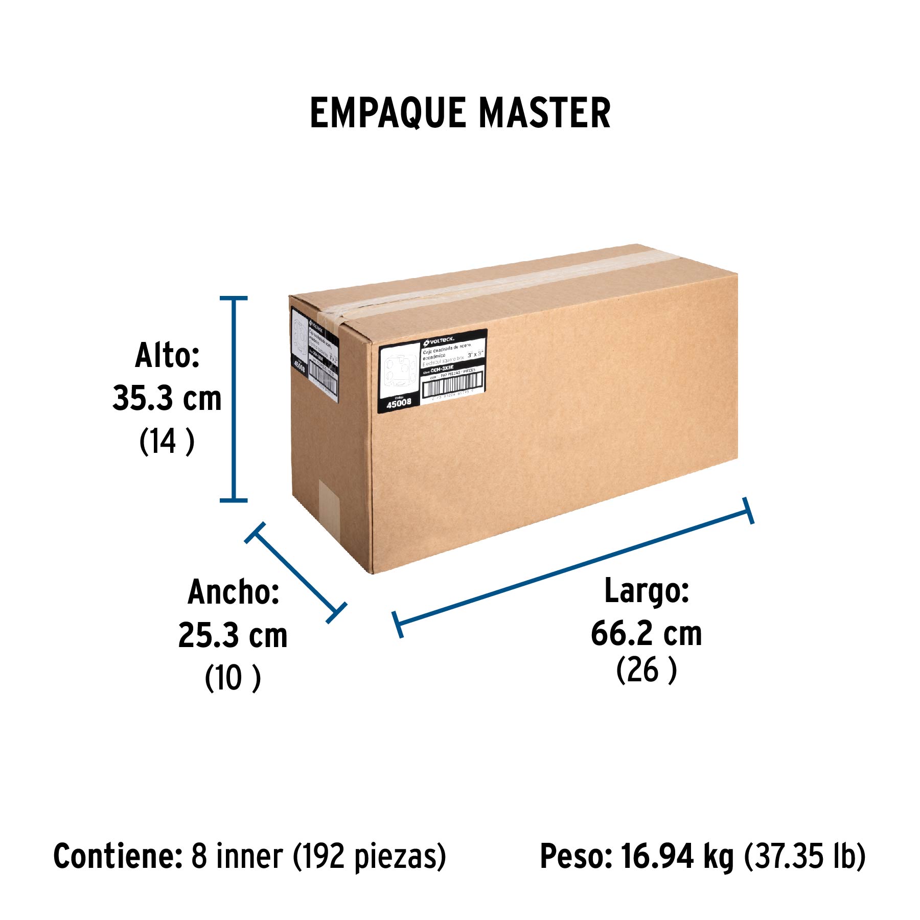Caja cuadrada 3" x 3" económica, VOLTECK - Empaque