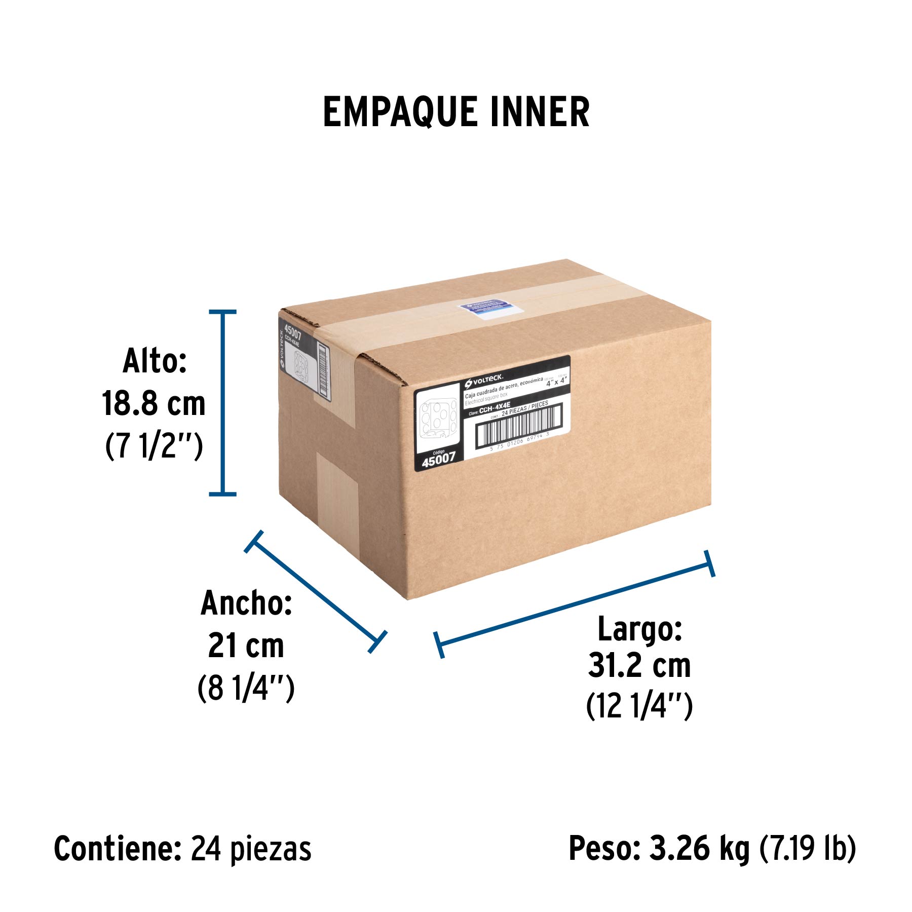 Caja cuadrada 4" x 4" económica, VOLTECK - Empaque