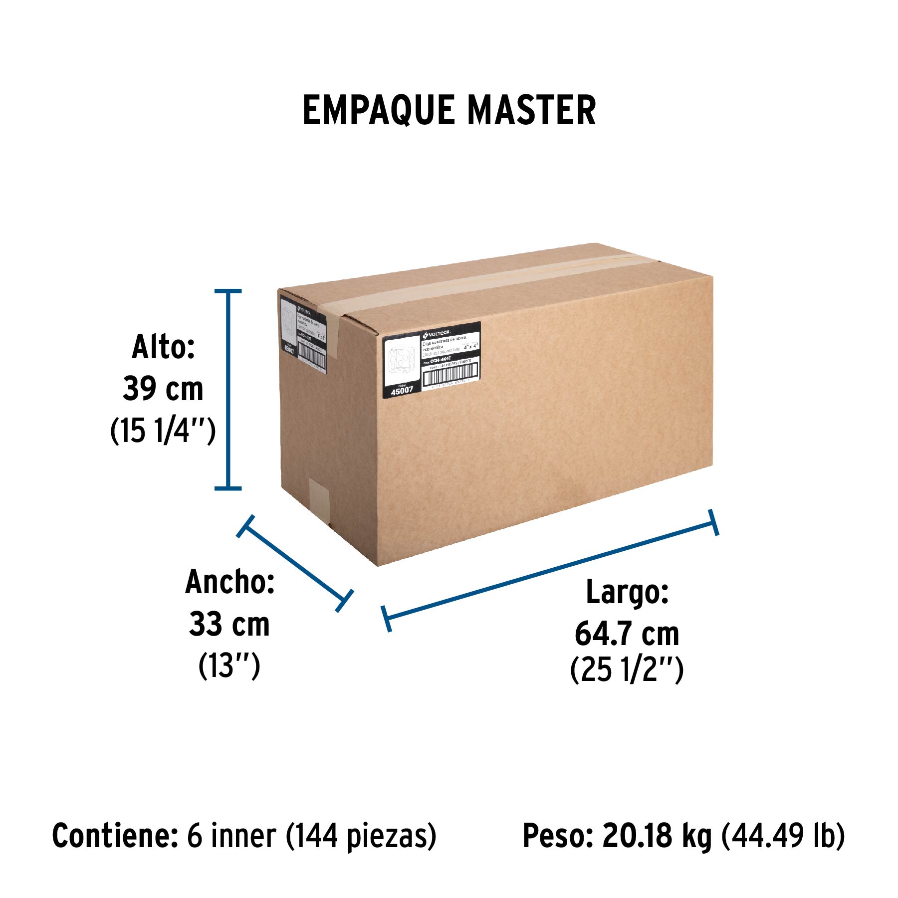 Caja cuadrada 4" x 4" económica, VOLTECK - Empaque
