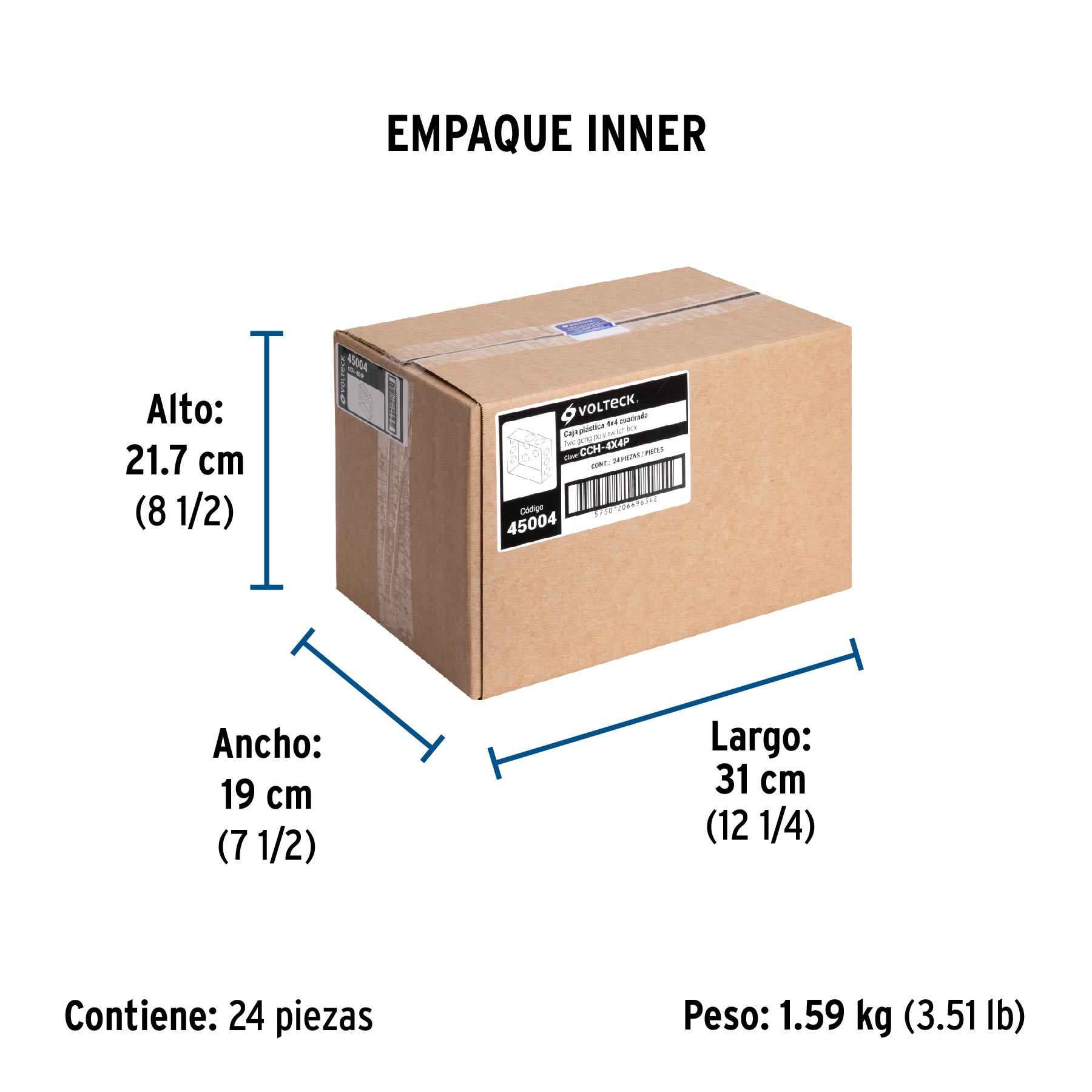 Caja cuadrada 4" x 4" plástica, VOLTECK - Empaque