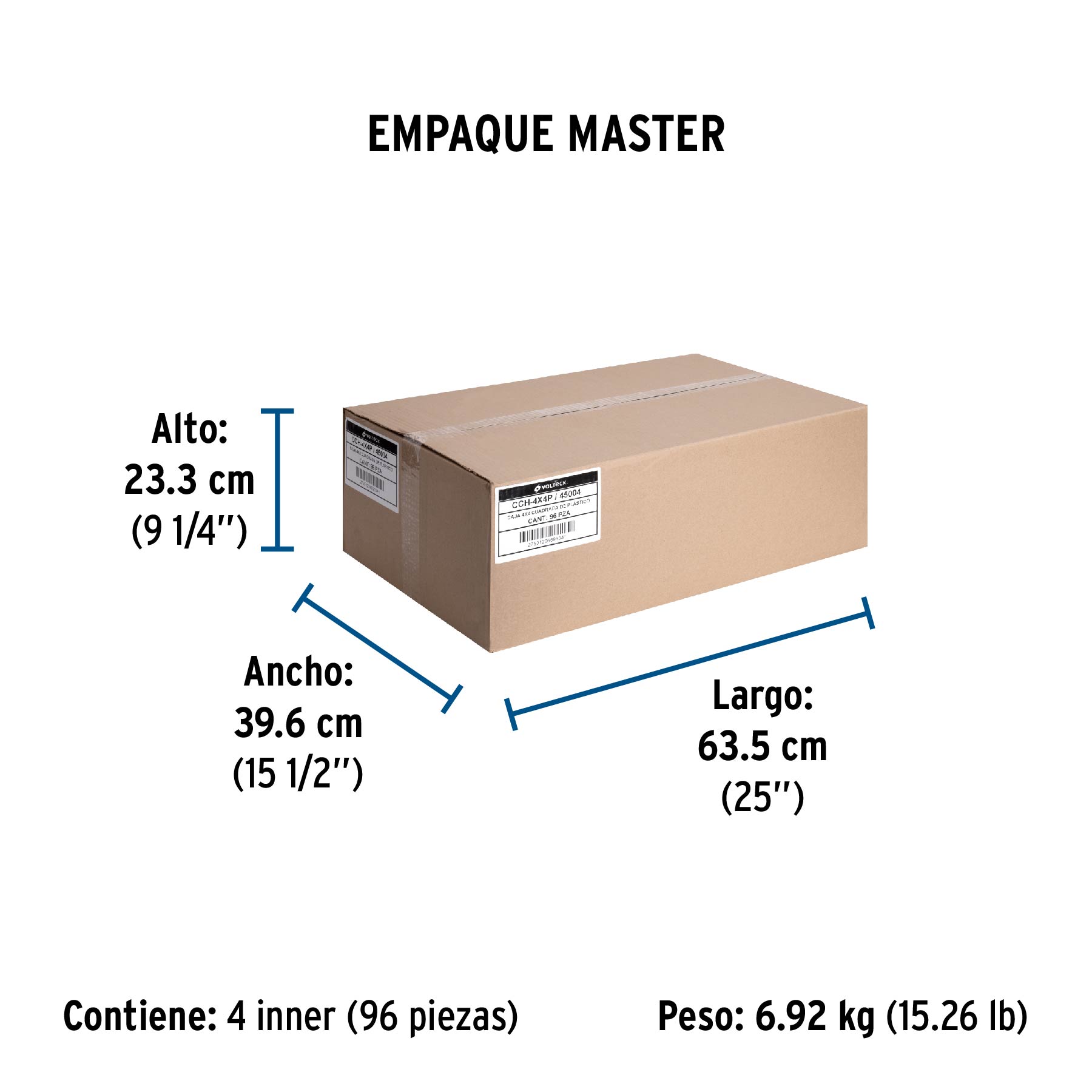 Caja cuadrada 4" x 4" plástica, VOLTECK - Empaque