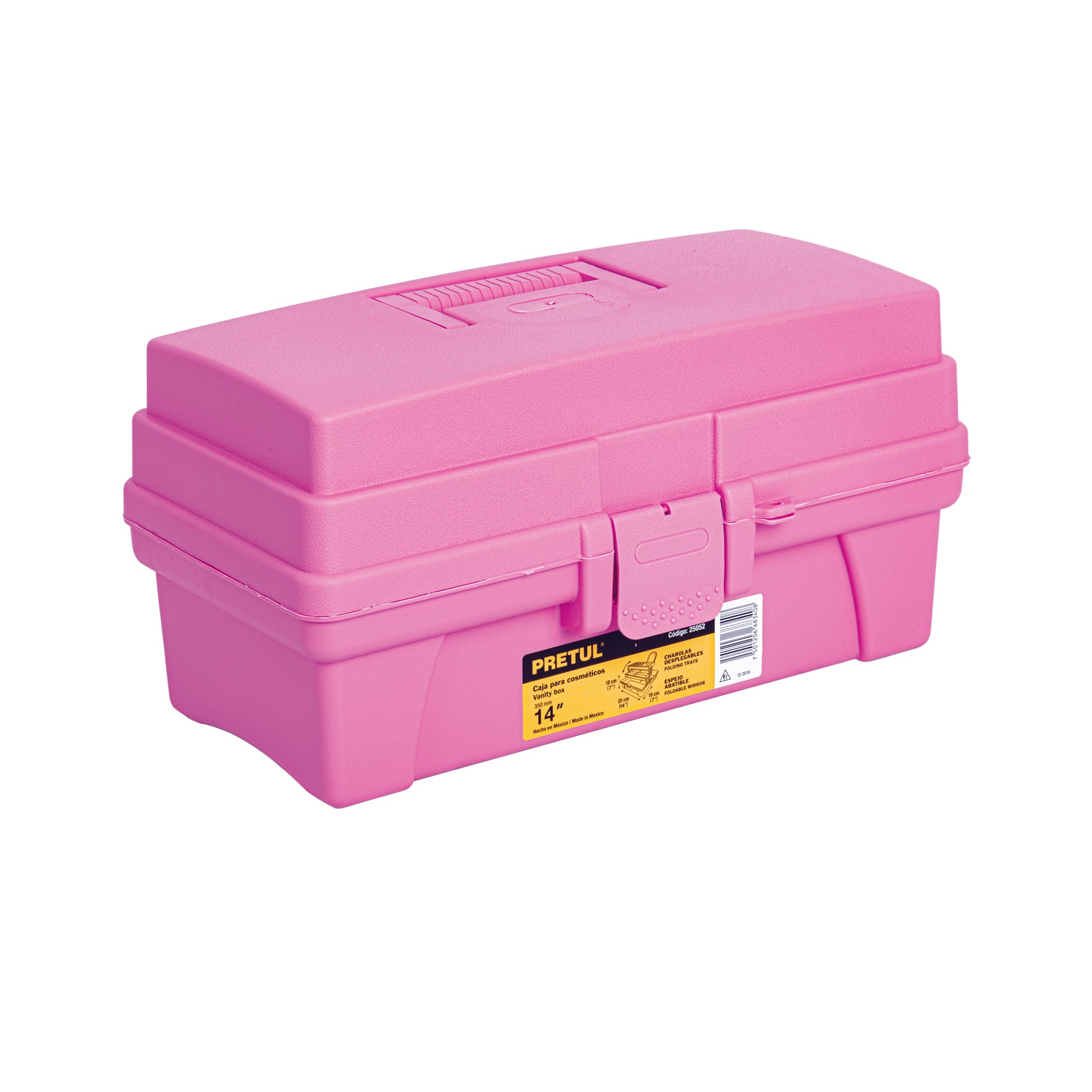 Caja cosmetiquera 14", doble bandeja, rosa, PRETUL