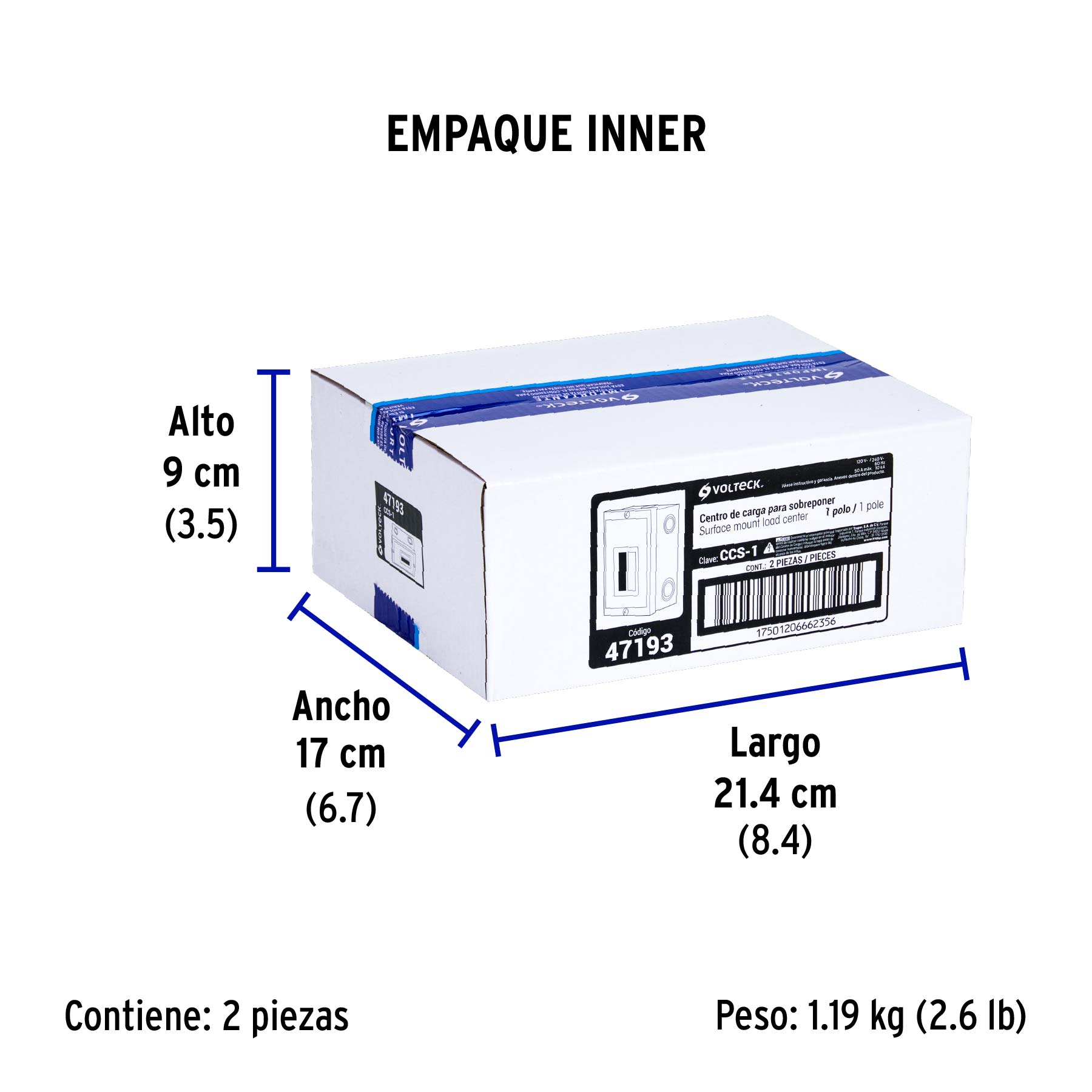 Centro de carga metálico 1 polo 50A de sobreponer, VOLTECK - Empaque