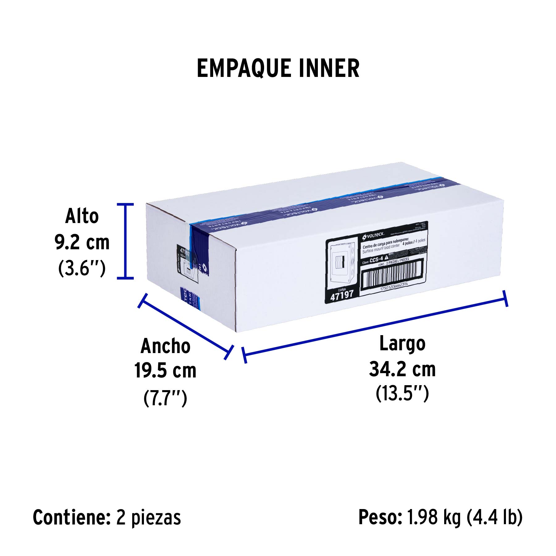 Centro de carga metálico 4 polos 50A de sobreponer, VOLTECK - Empaque