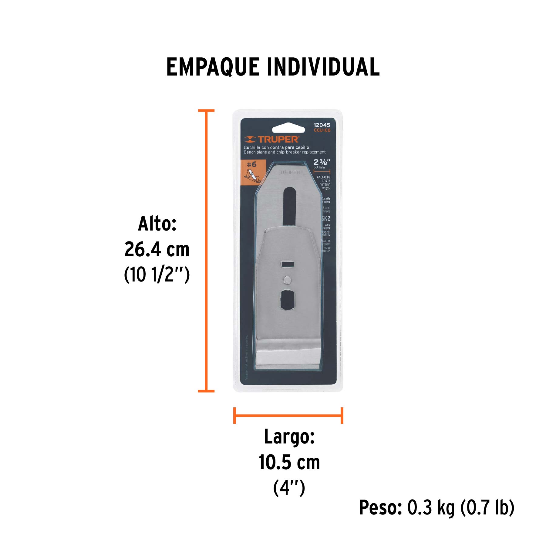 Cuchilla y contra para cepillo de carpintero 6, TRUPER - Empaque