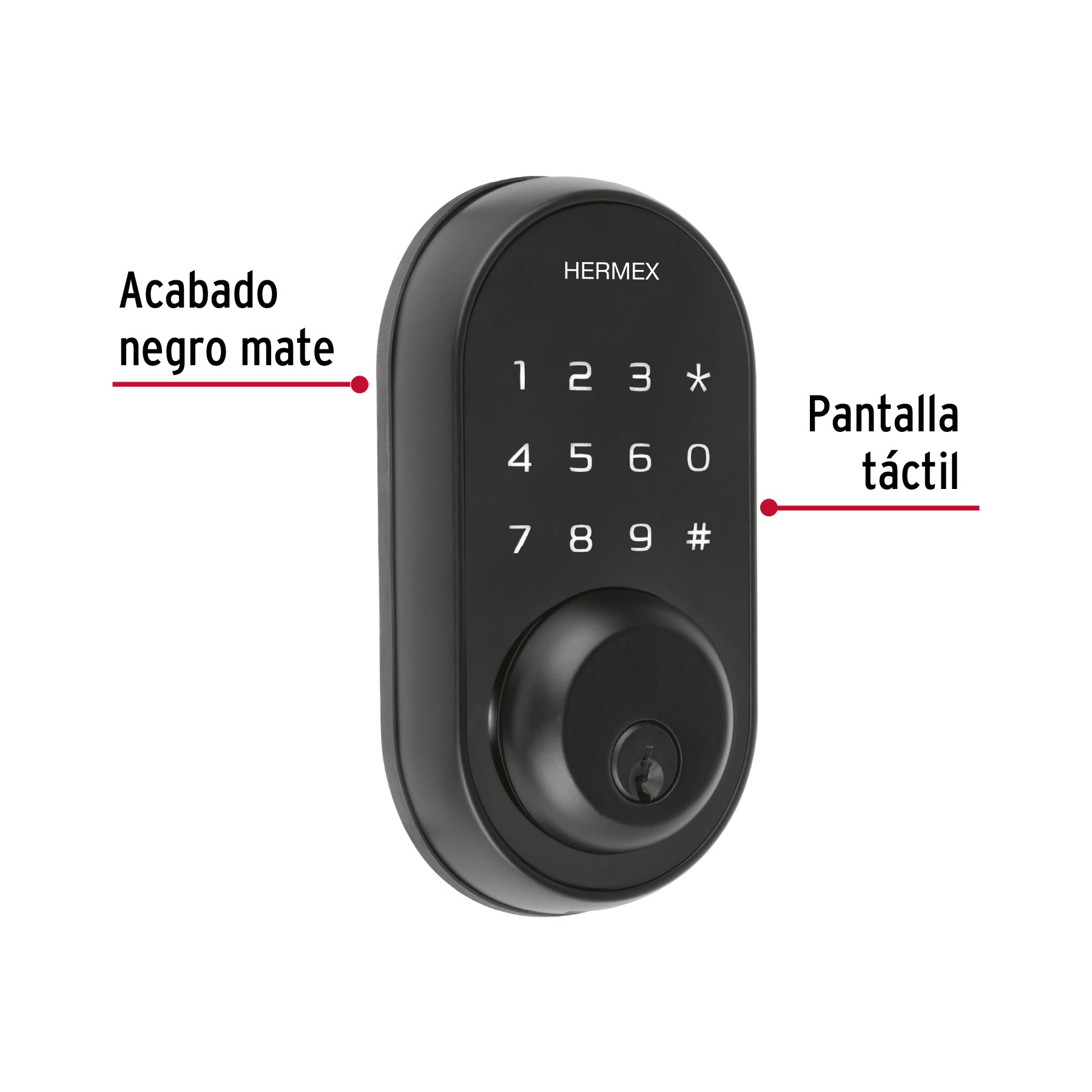Cerrojo Digital tubular color negro, HERMEX