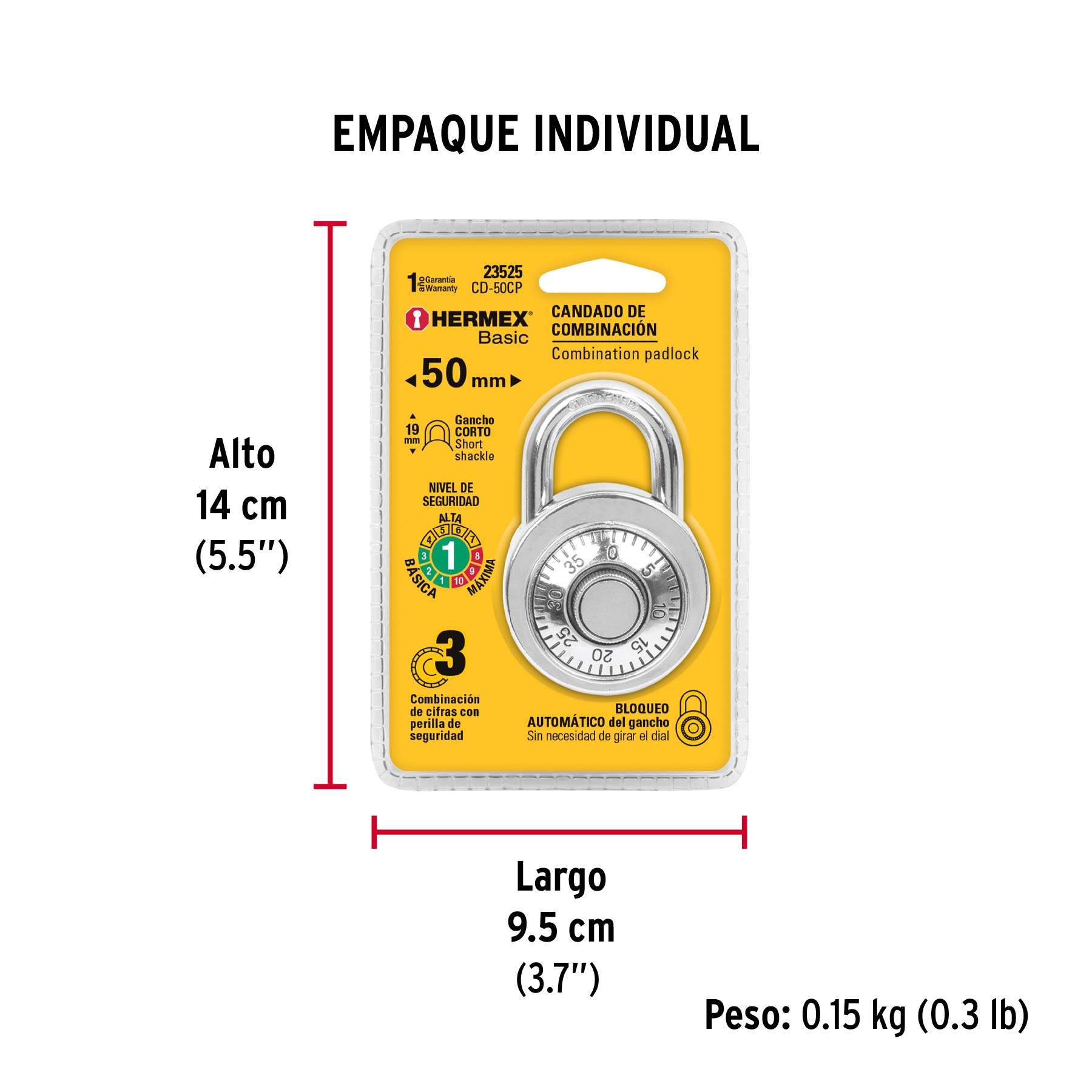 Candado de combinación de disco en blíster, HERMEX BASIC - Empaque