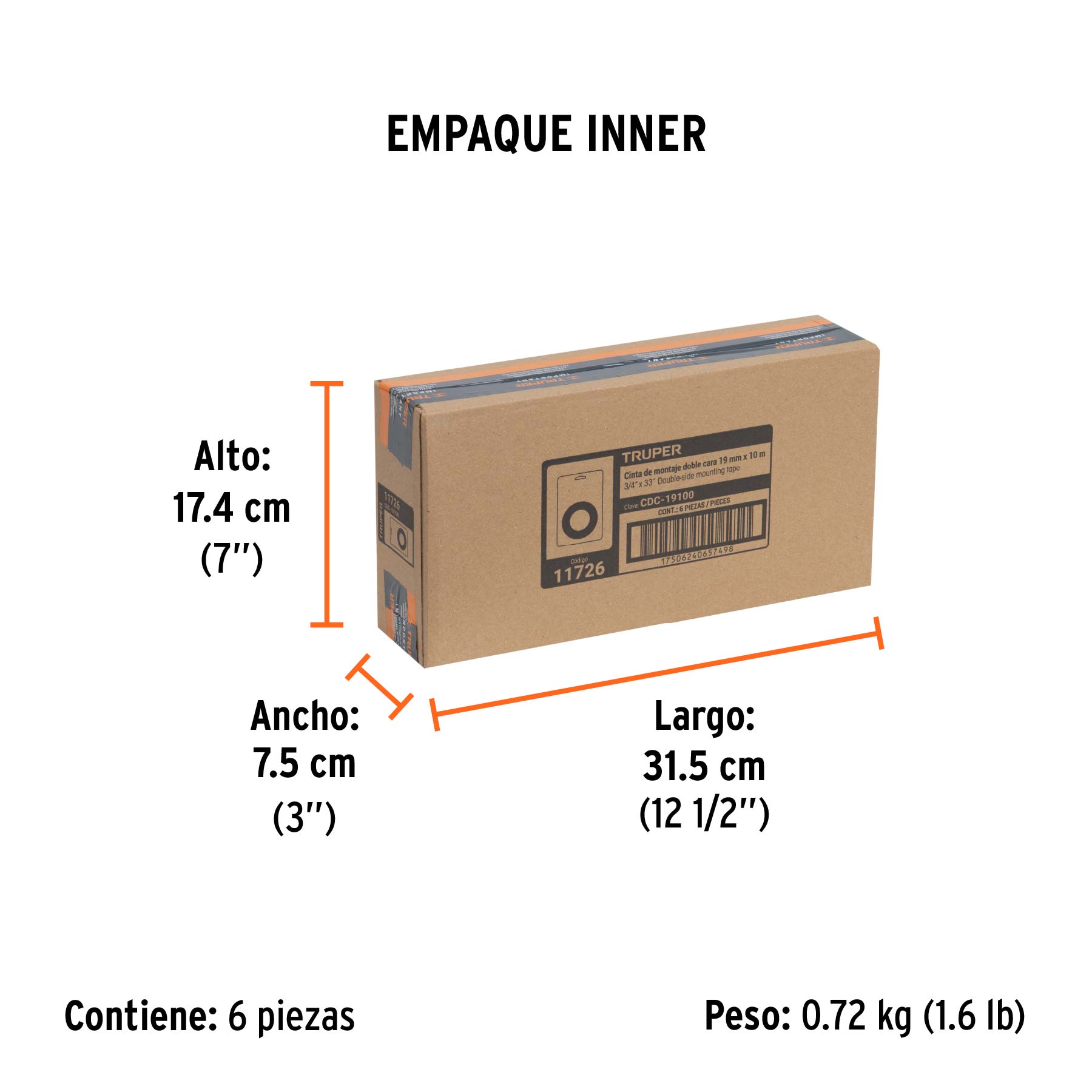 Cinta doble cara de 19 mm x 10 m, TRUPER - Empaque