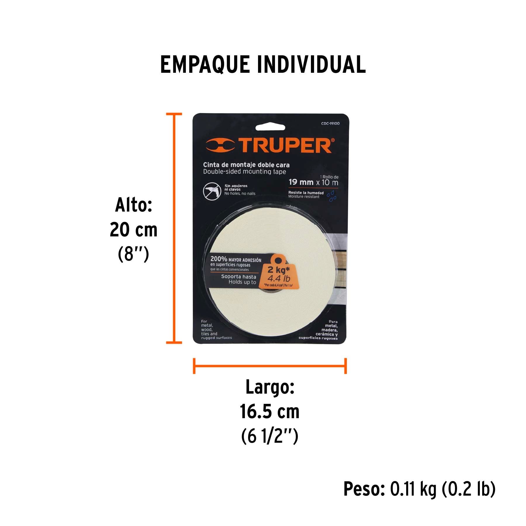 Cinta doble cara de 19 mm x 10 m, TRUPER - Empaque
