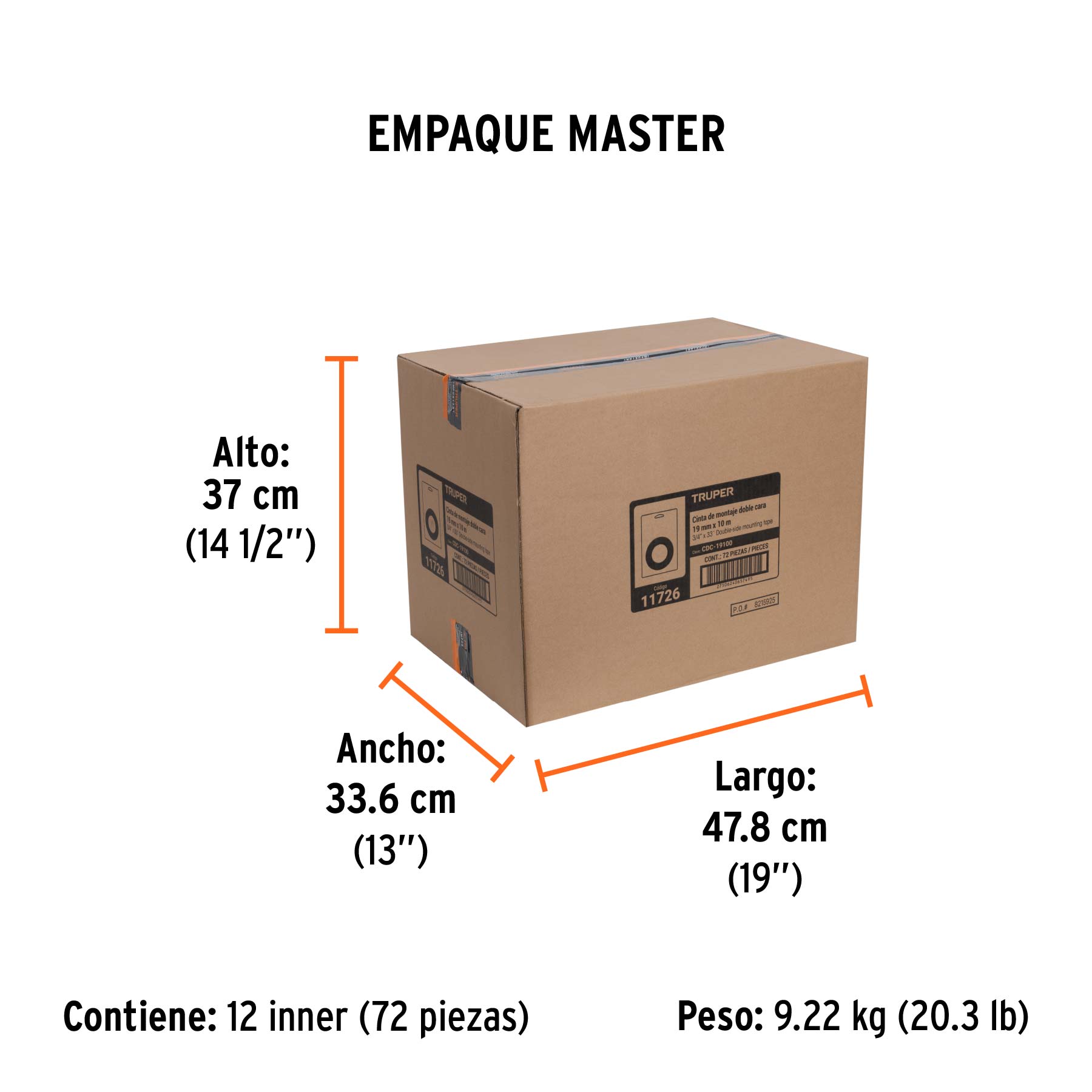 Cinta doble cara de 19 mm x 10 m, TRUPER - Empaque