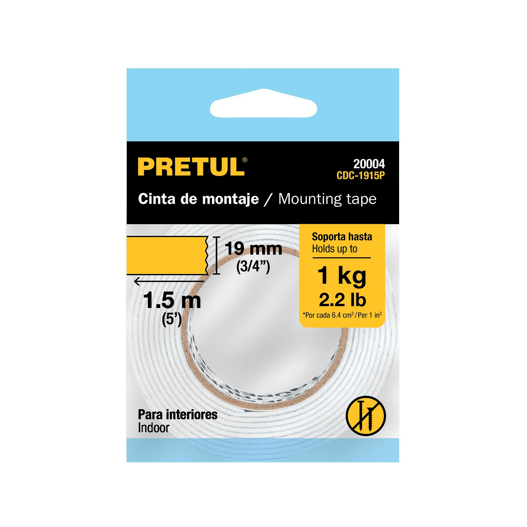 Cinta doble cara de 19 mm x 1.5 m, PRETUL